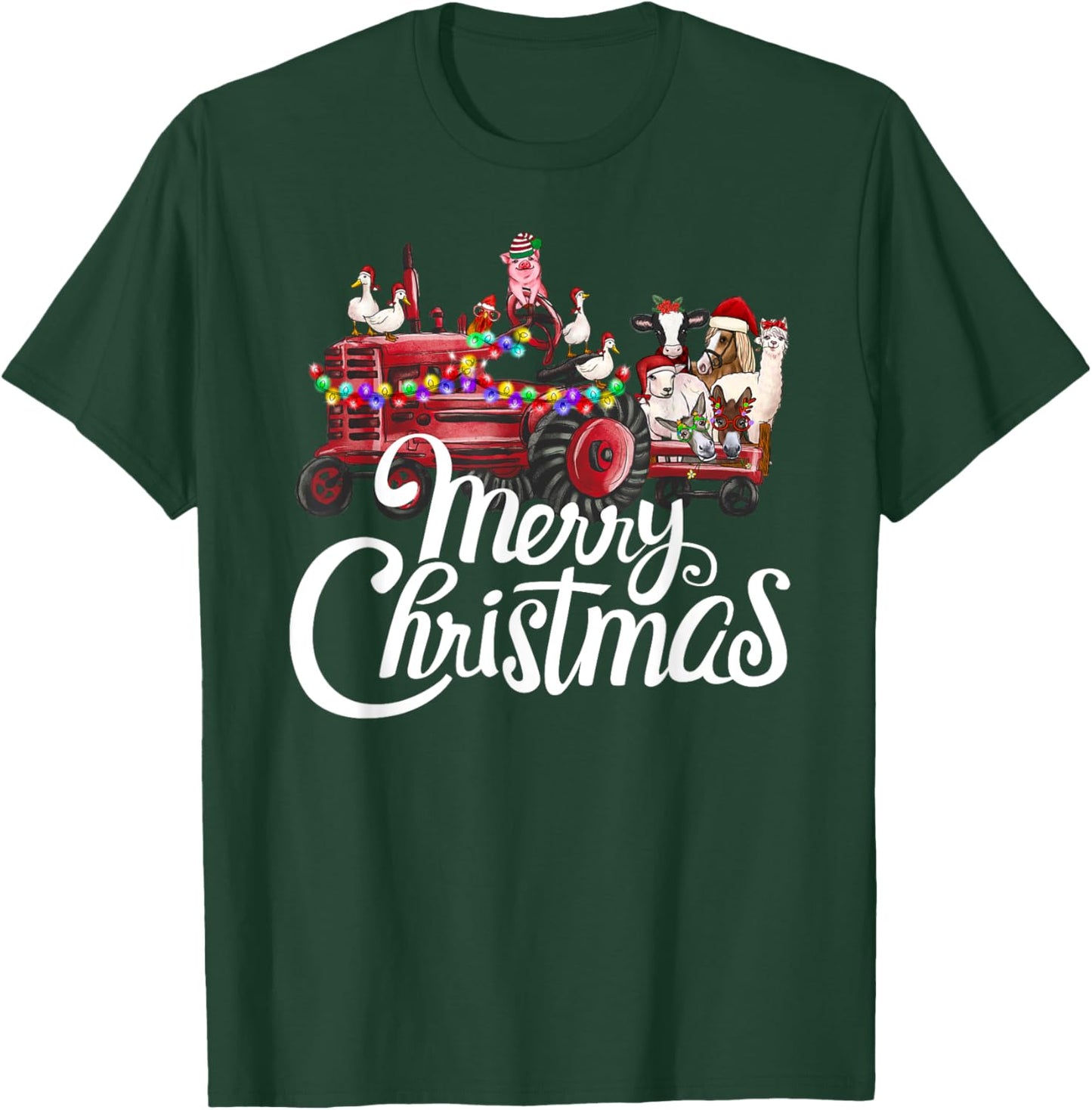 Merry Christmas cute Christmas Farm animal Truck T-Shirt - T-Shirt | Forest