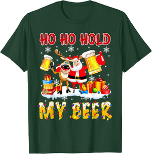 Ho Ho Hold My Beer Santa & Reindeer Beer Bestie T-Shirt - T-Shirt | Forest