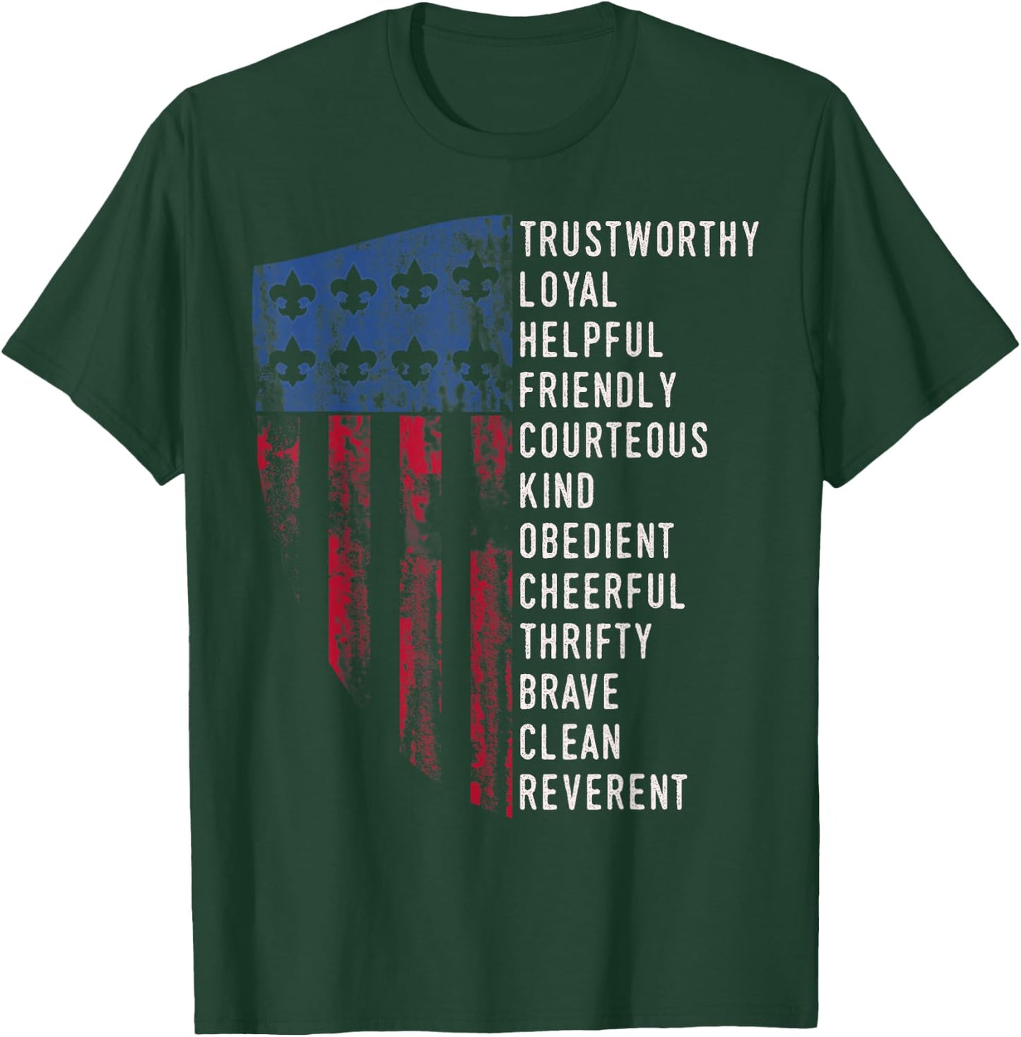 Vintage Scouting Gift | US America Flag Scouting Law T-Shirt - T-Shirt | Forest