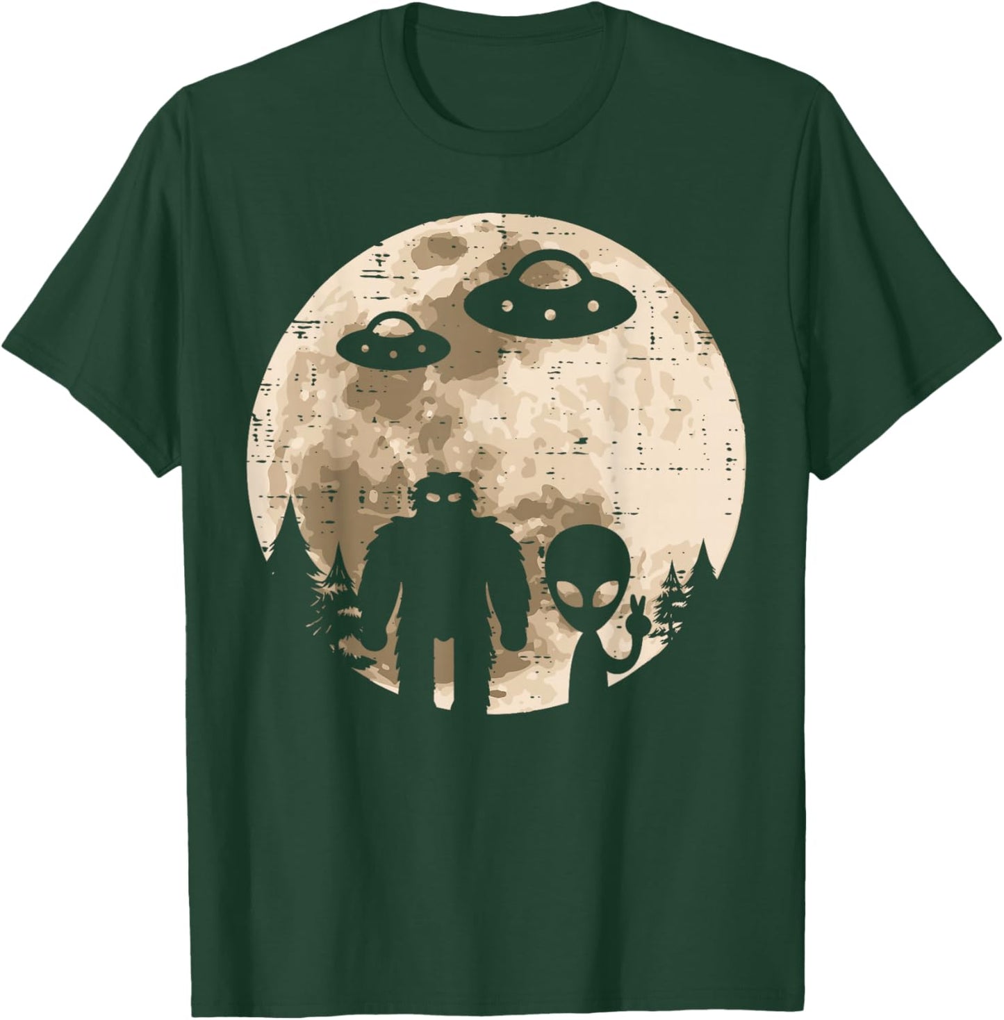 Alien UFO Bigfoot Moon Funny Sasquatch Yeti Men Women Kids T-Shirt - T-Shirt | Forest