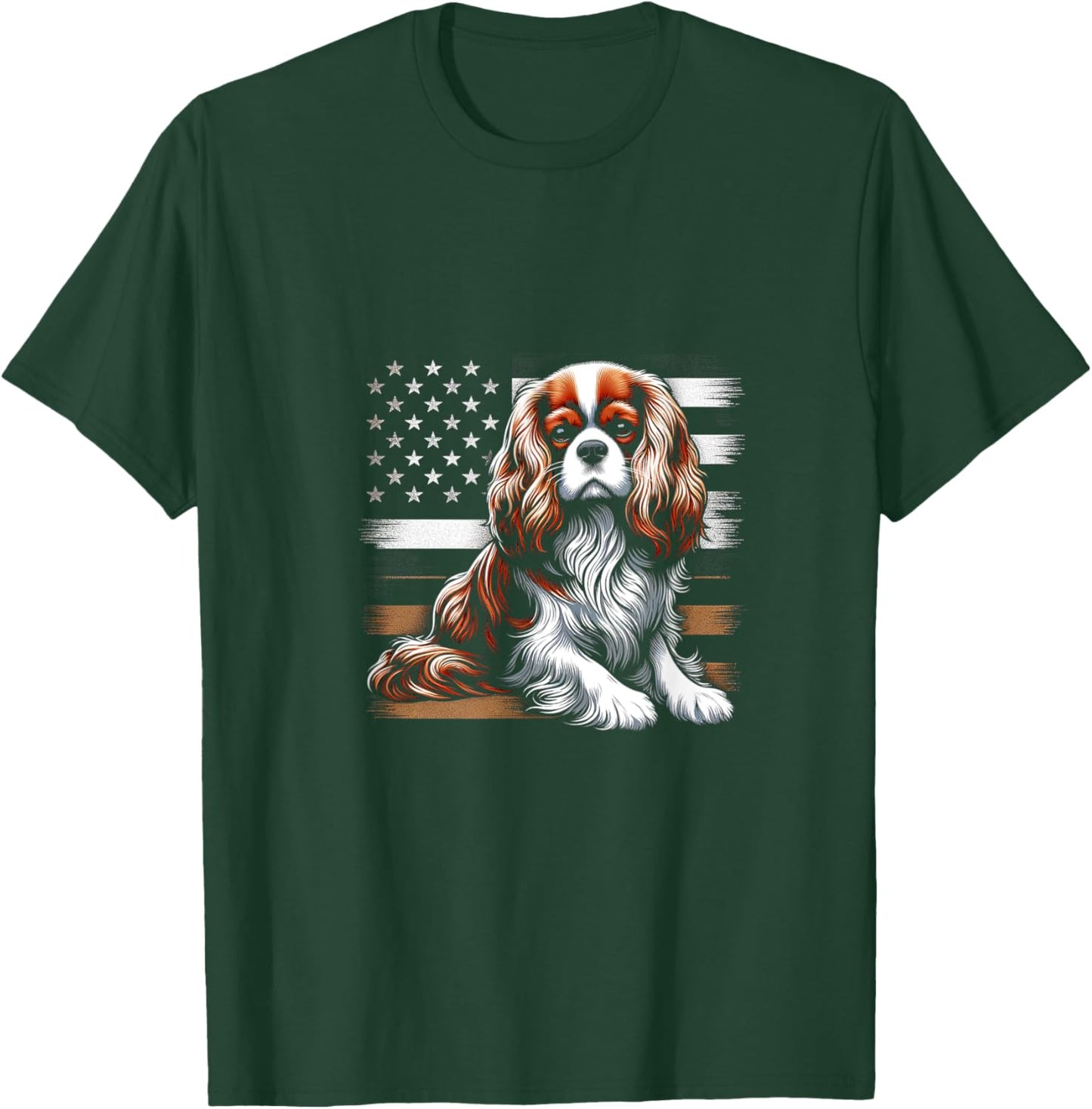 Cavalier King Charles Spaniel Vector USA Flag T-Shirt - T-Shirt | Forest