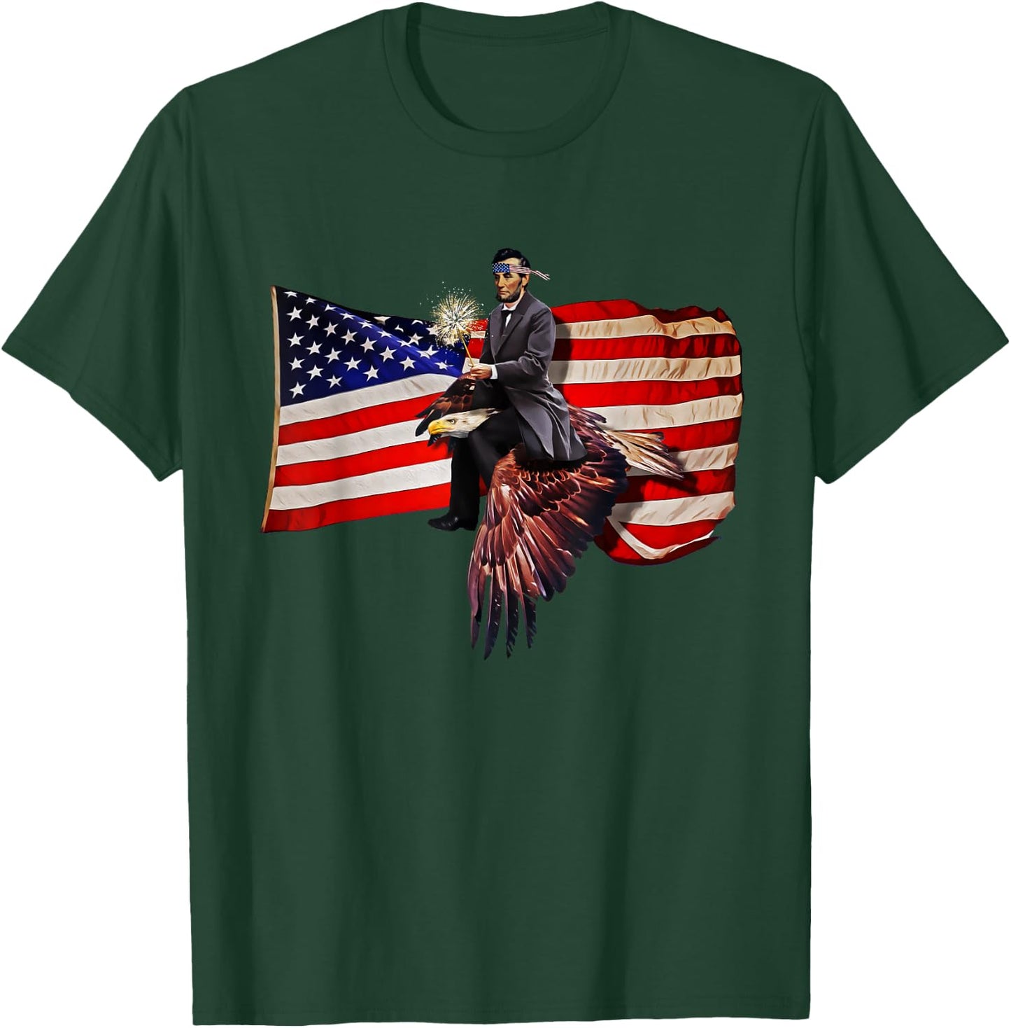 Abe Lincoln Riding Eagle Funny July 4th American Flag T-Shirt - T-Shirt | Forest