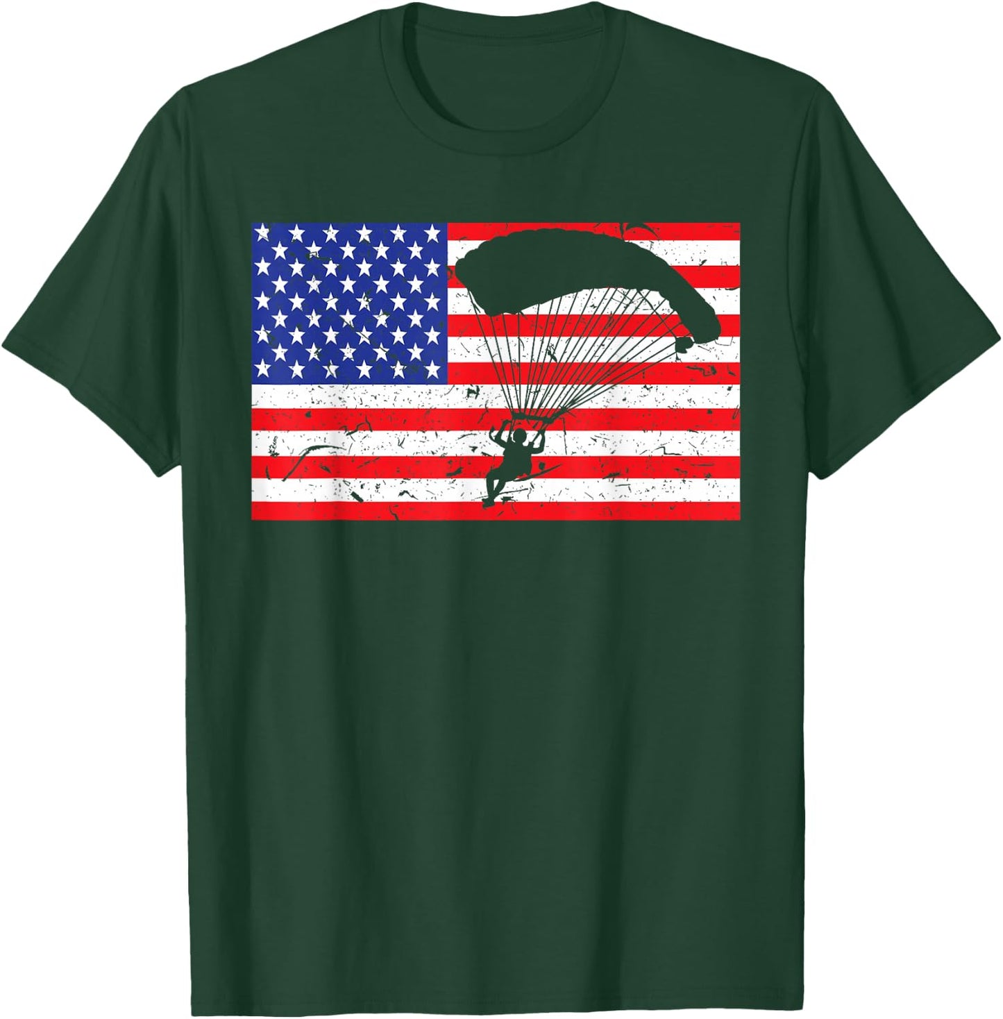 Distressed Parachuting USA American Flag Vintage Skydiving T-Shirt - T-Shirt | Forest