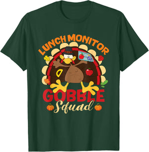 Lunch Monitor Gobble Squad Turkey Chef Hat Thanksgiving T-Shirt - T-Shirt | Forest