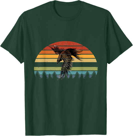 Crow Raven Norse Cool Viking Retro Sun for Vikings lover T-Shirt - T-Shirt | Forest