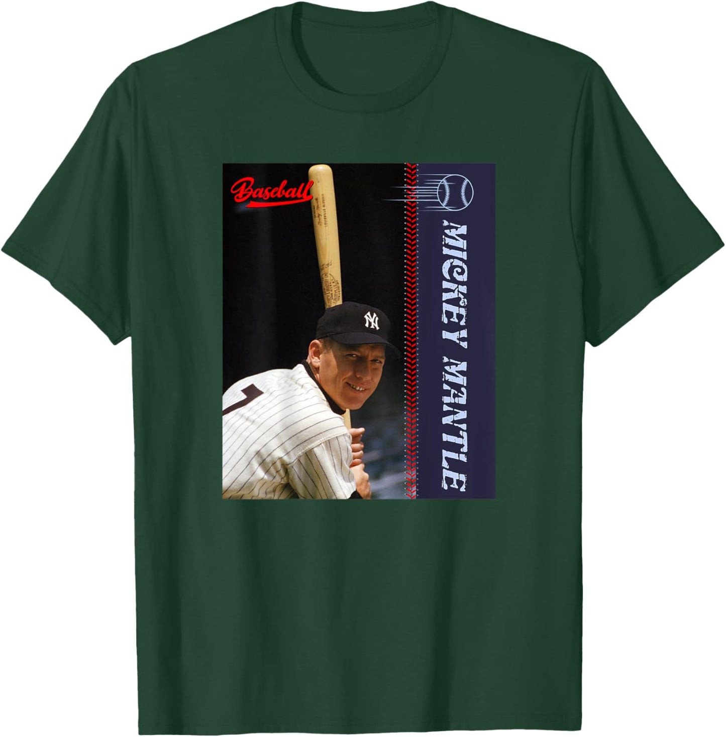 Mickey Mantle_Baseball_001_Back Printed T-Shirt - T-Shirt | Forest