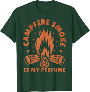 Campfire Smoke Is My Perfume Funny Camping Bushcraft Camper T-Shirt - T-Shirt | Forest