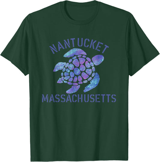 Nantucket, MA Beach Design / Tribal Turtle Gift Women Girls Kids T-Shirt - T-Shirt | Forest