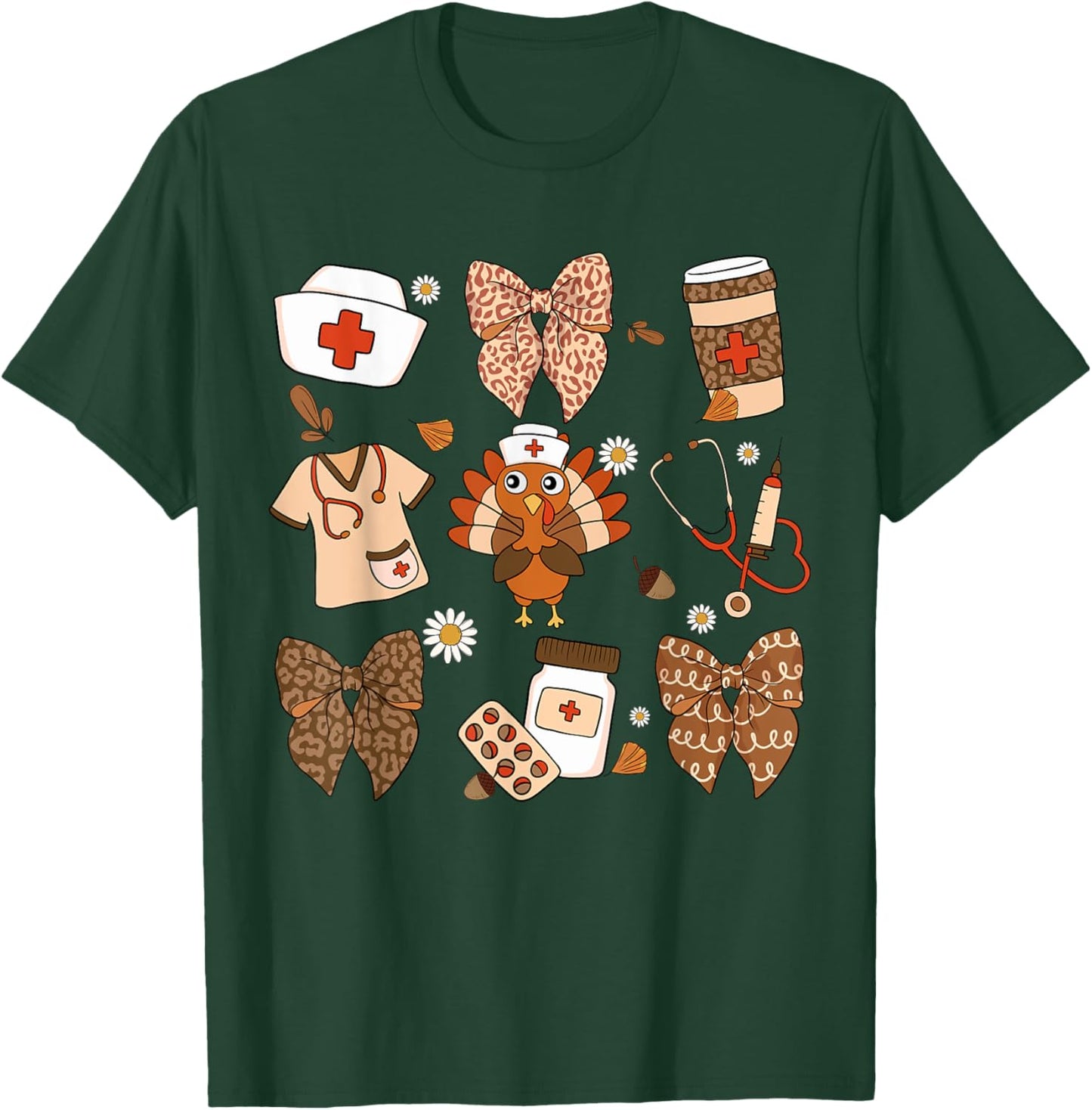 Thanksgiving Nurse Essentials Cute Turkey Medical Fall Decor T-Shirt - T-Shirt | Forest