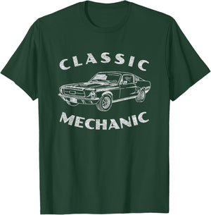 Funny Mechanic Classic Car Graphic T-Shirt - T-Shirt | Forest