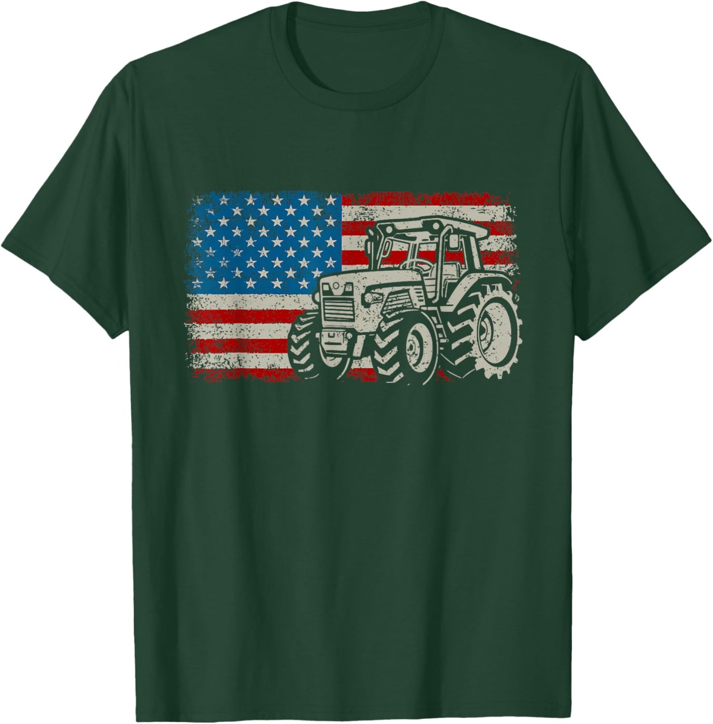 Farm Tractor American Flag Patriotic Proud Farmer T-Shirt - T-Shirt | Forest