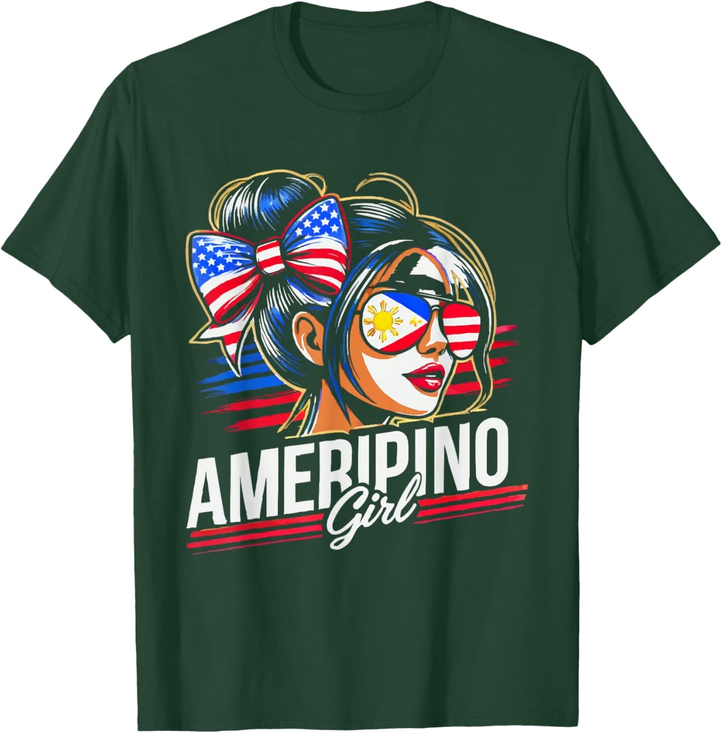 Half Filipino Half American USA Flag Philippines America T-Shirt - T-Shirt | Forest