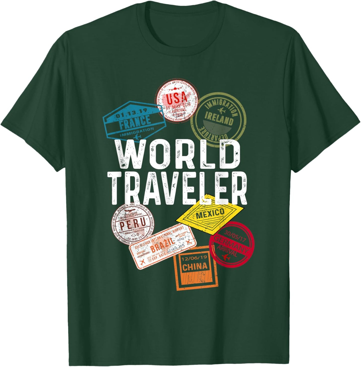 Vintage Distressed World Traveler Passport stamp T-Shirt - T-Shirt | Forest