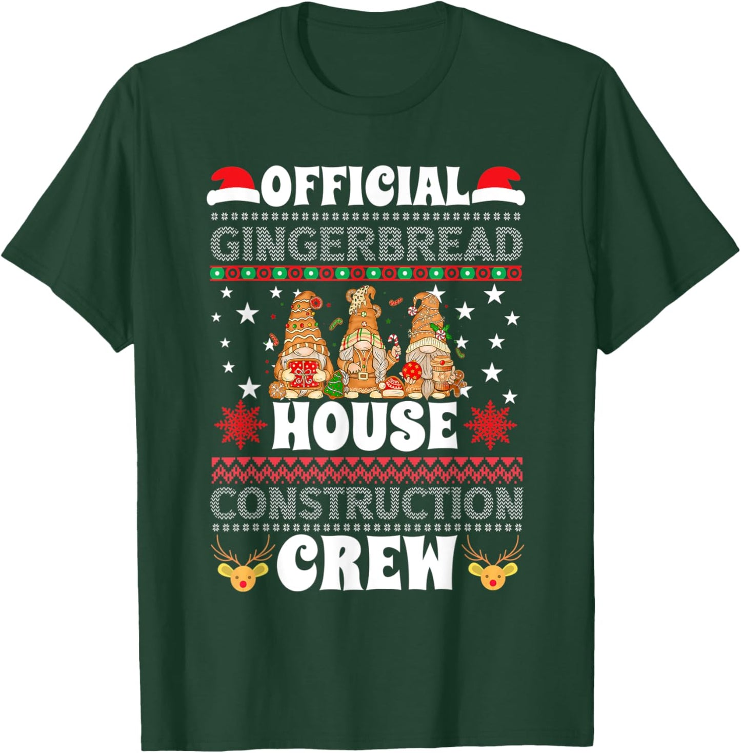 Official Gingerbread House Construction Crew Ugly Sweater T-Shirt - T-Shirt | Forest
