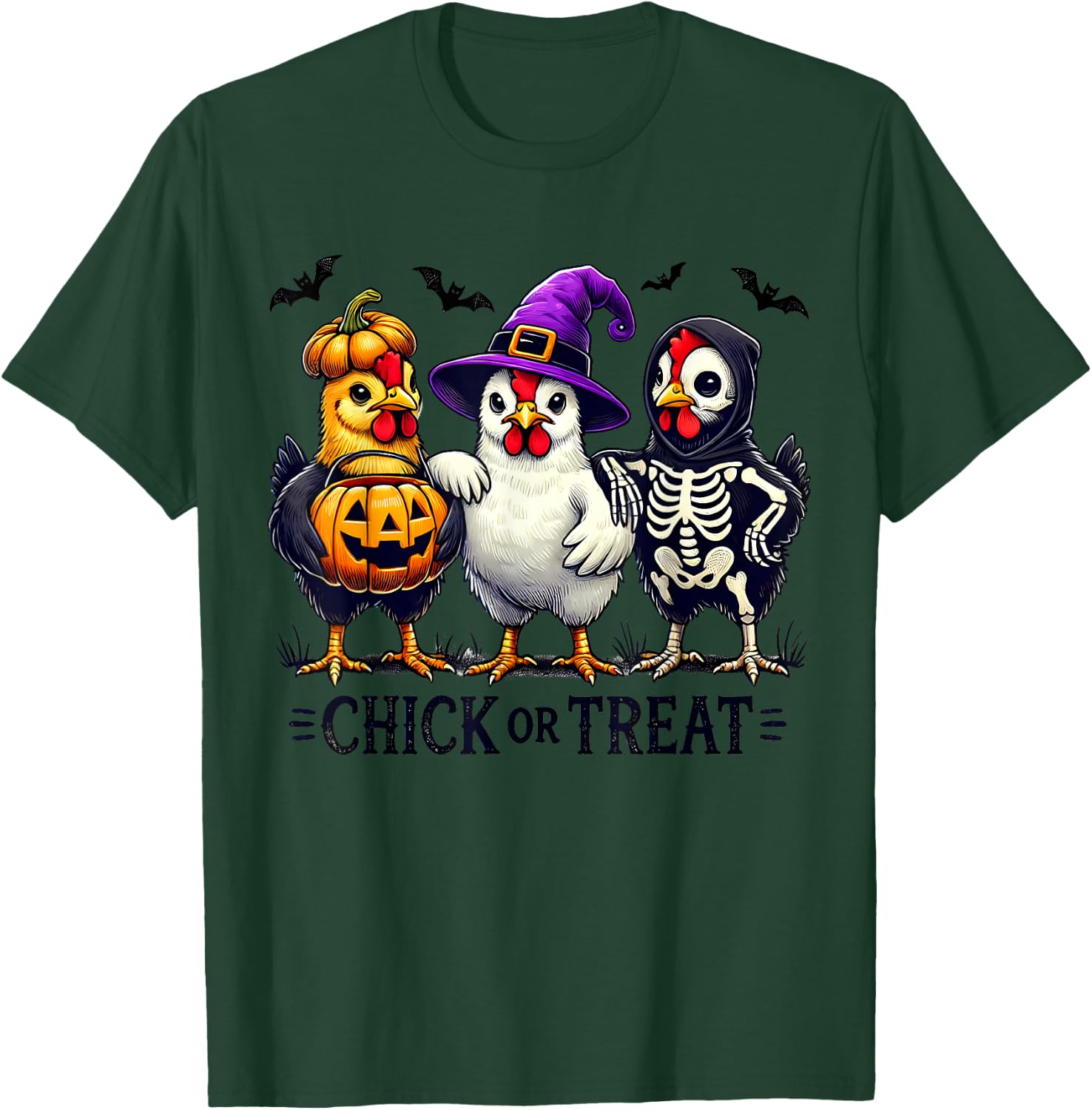 Funny Chick Or Treat Halloween Witch Spooky Chicken Pumpkin T-Shirt - T-Shirt | Forest