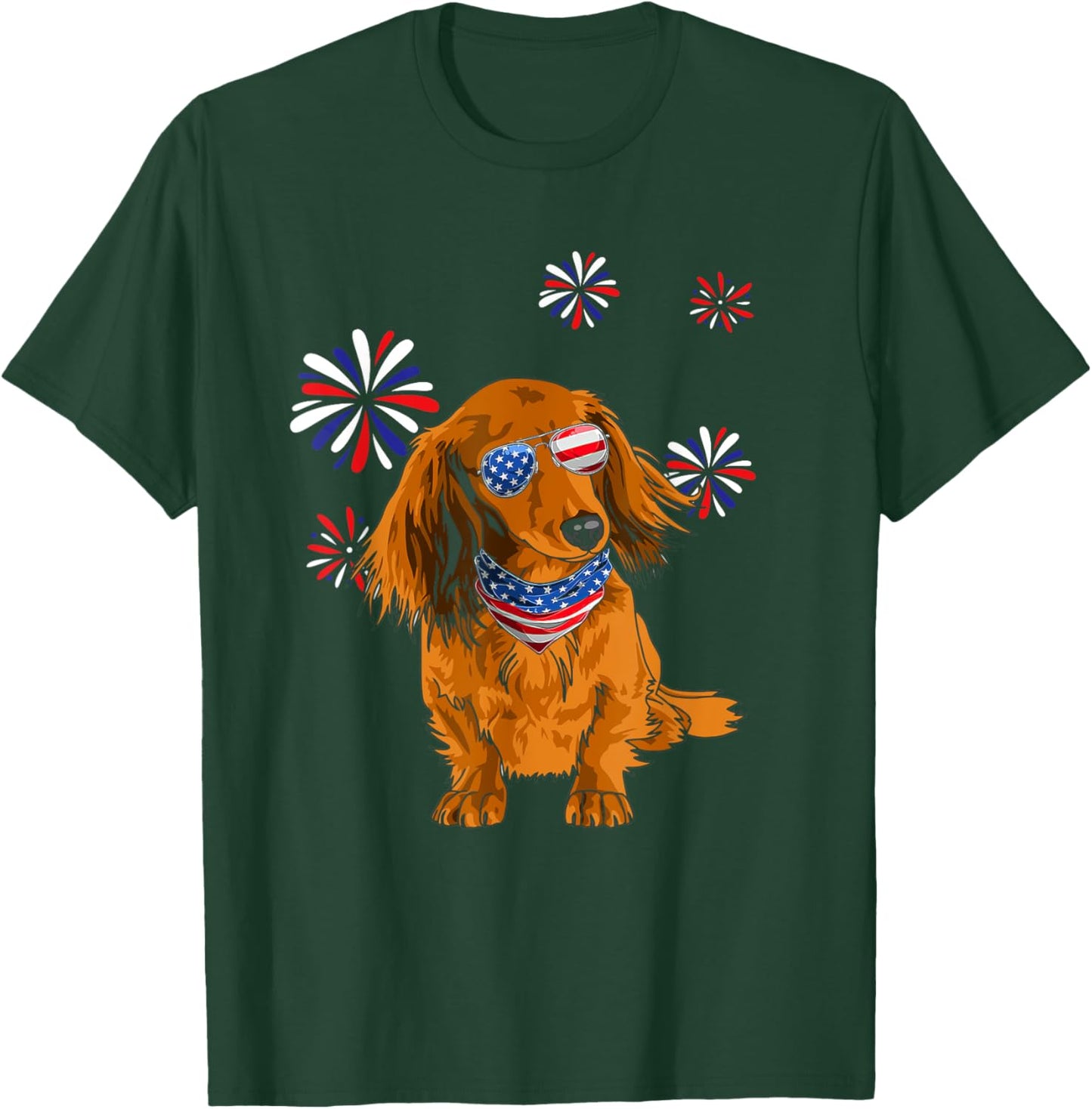 Patriotic Red Long-Haired Dachshund 4th of July Dog Lover Men T-Shirt - T-Shirt | Forest