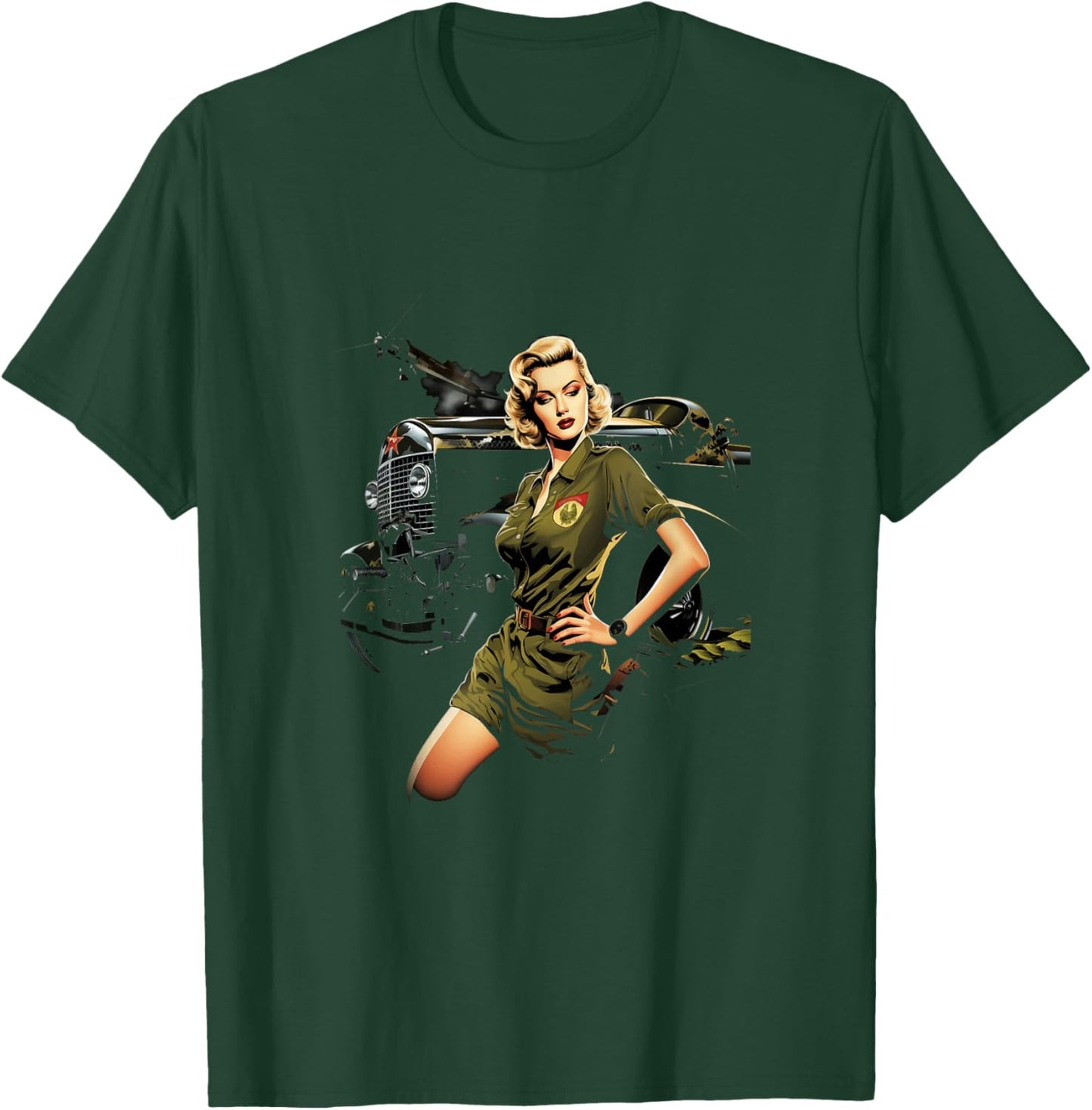 Pinup Girl WW2 Military Vehicle Tank Vintage T-Shirt - T-Shirt | Forest