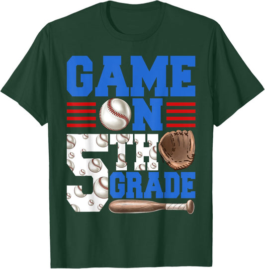 Game On 5th Grade With Baseball Player First Day Of School T-Shirt - T-Shirt | Forest