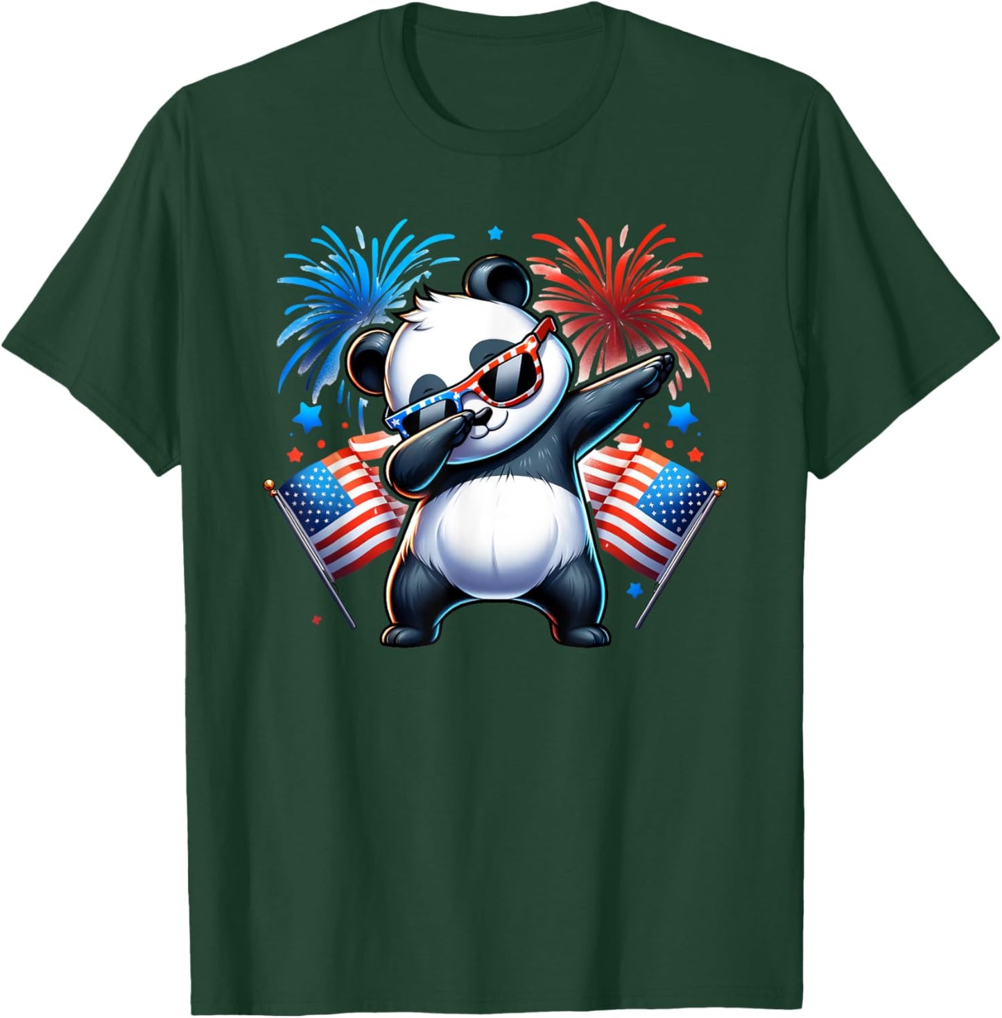July 4th Dabbing Panda Fireworks USA Flag Patriotic Boy Girl T-Shirt - T-Shirt | Forest