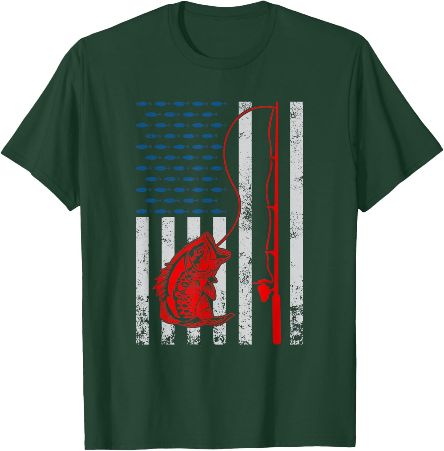 American Flag Fishing Rod Fishing Lover Vintage Fisherman T-Shirt - T-Shirt | Forest