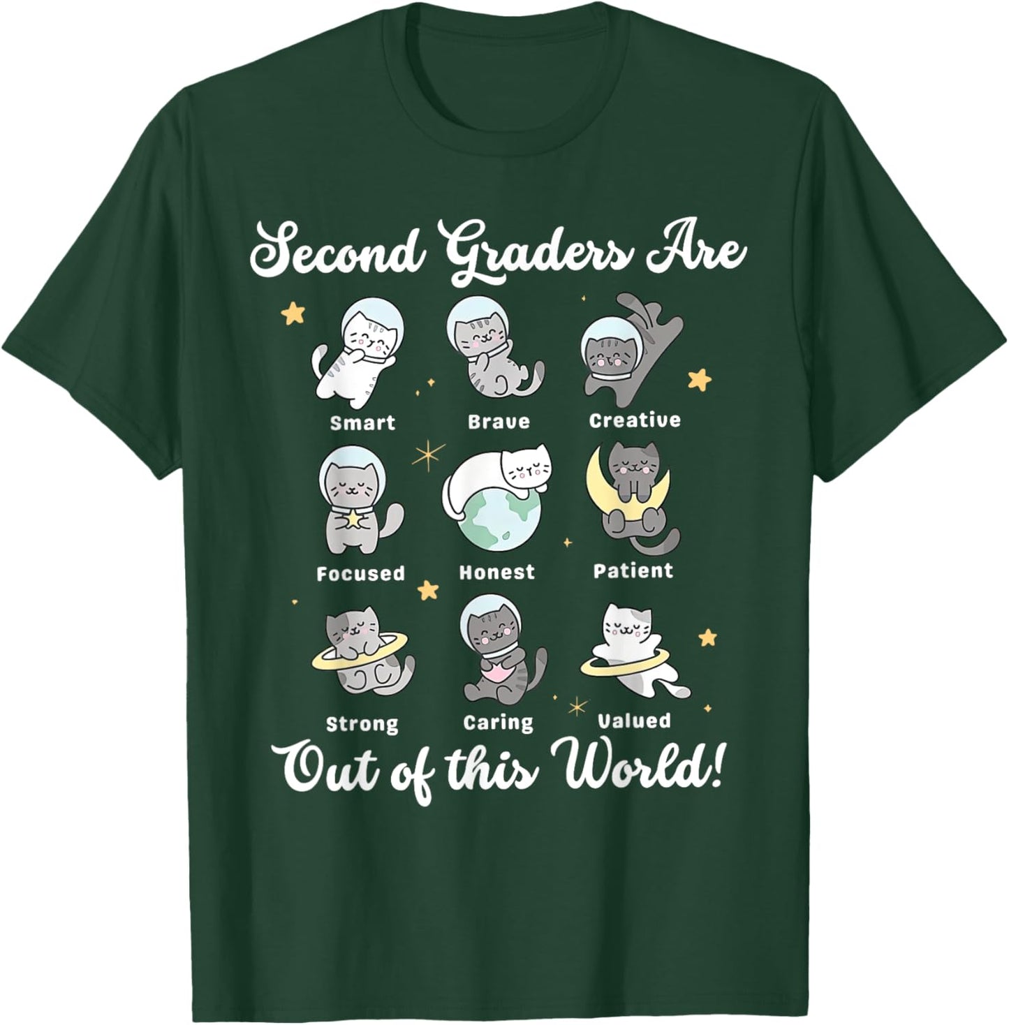 Second Grade are Out of This Word Astronaut Cat Space Teach T-Shirt - T-Shirt | Forest