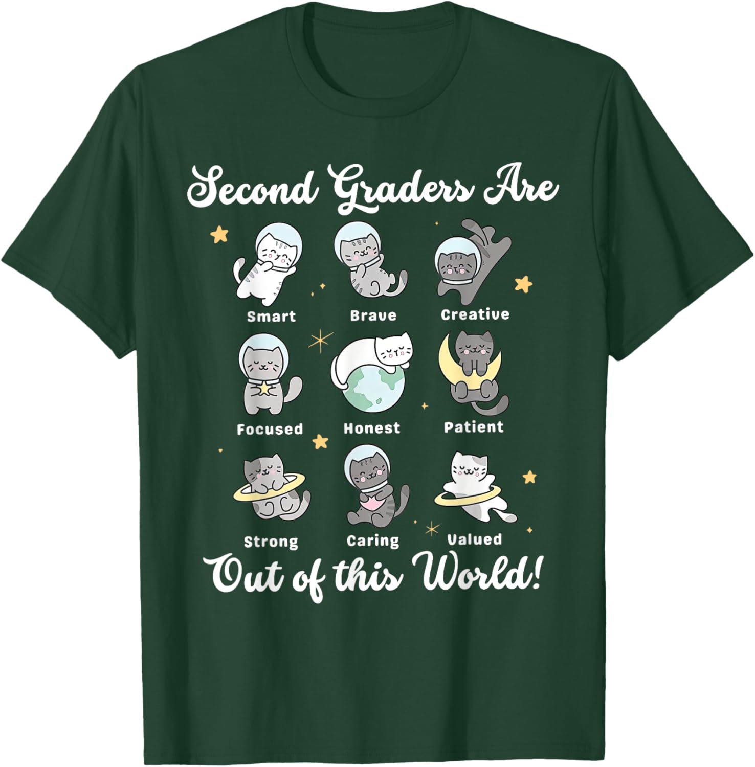 Second Grade are Out of This Word Astronaut Cat Space Teach T-Shirt - T-Shirt | Forest