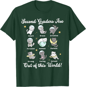 Second Grade are Out of This Word Astronaut Cat Space Teach T-Shirt - T-Shirt | Forest