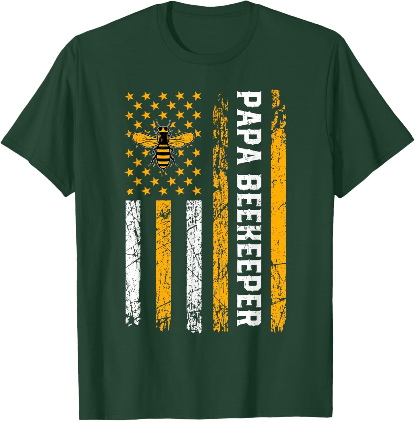 Papa Beekeeper - American Flag Bees Honey Apiarist Lover Dad T-Shirt - T-Shirt | Forest