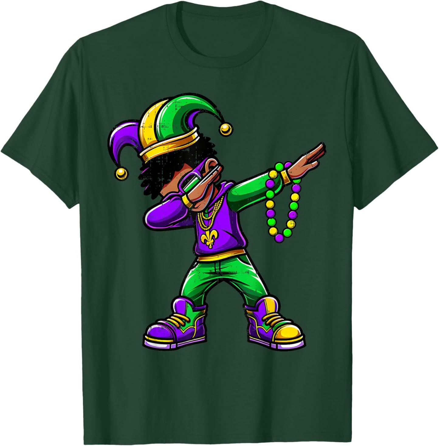 Funny Dabbing Mardi Gras For Black Boy Outfit Jester Hat Kid T-Shirt - T-Shirt | Forest