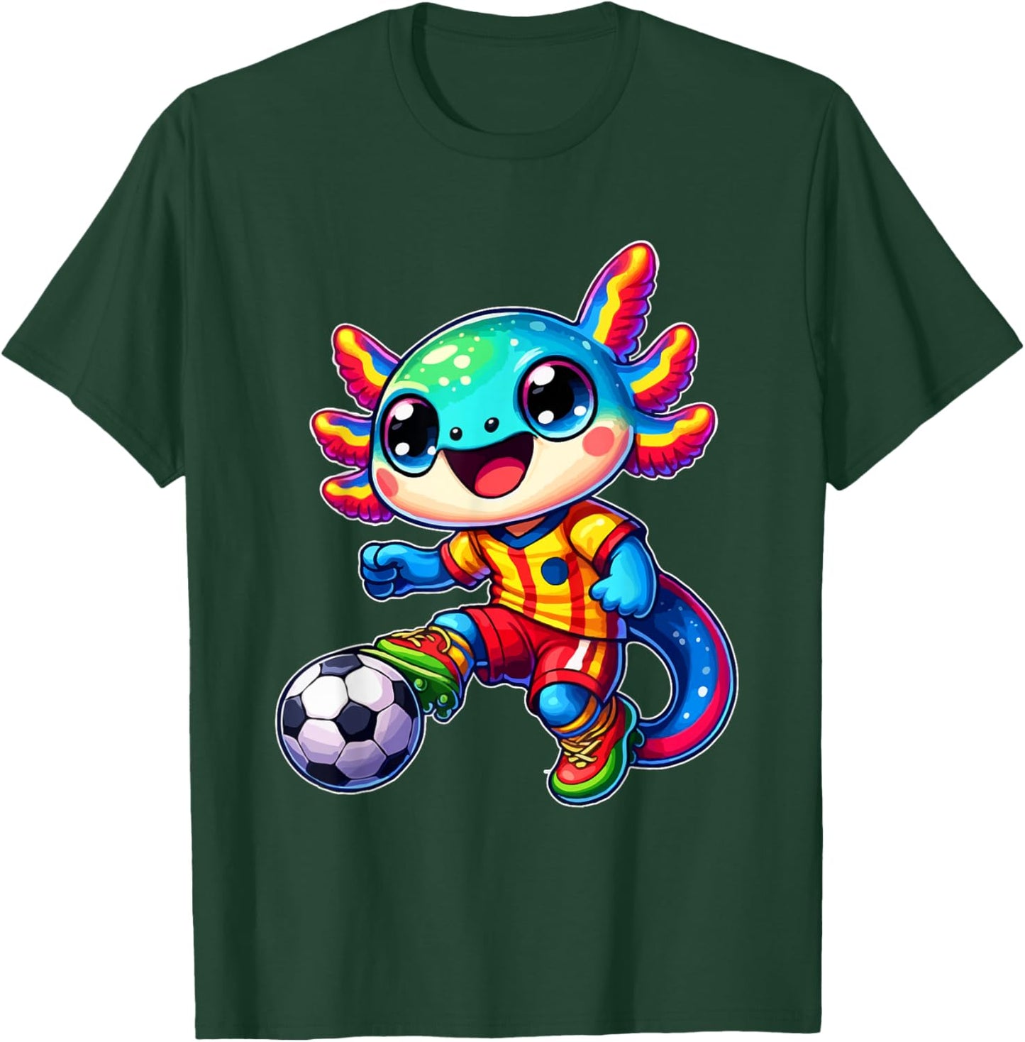 Cute Axolotl Soccer Player Women Men Kids Funny Axolotl T-Shirt - T-Shirt | Forest