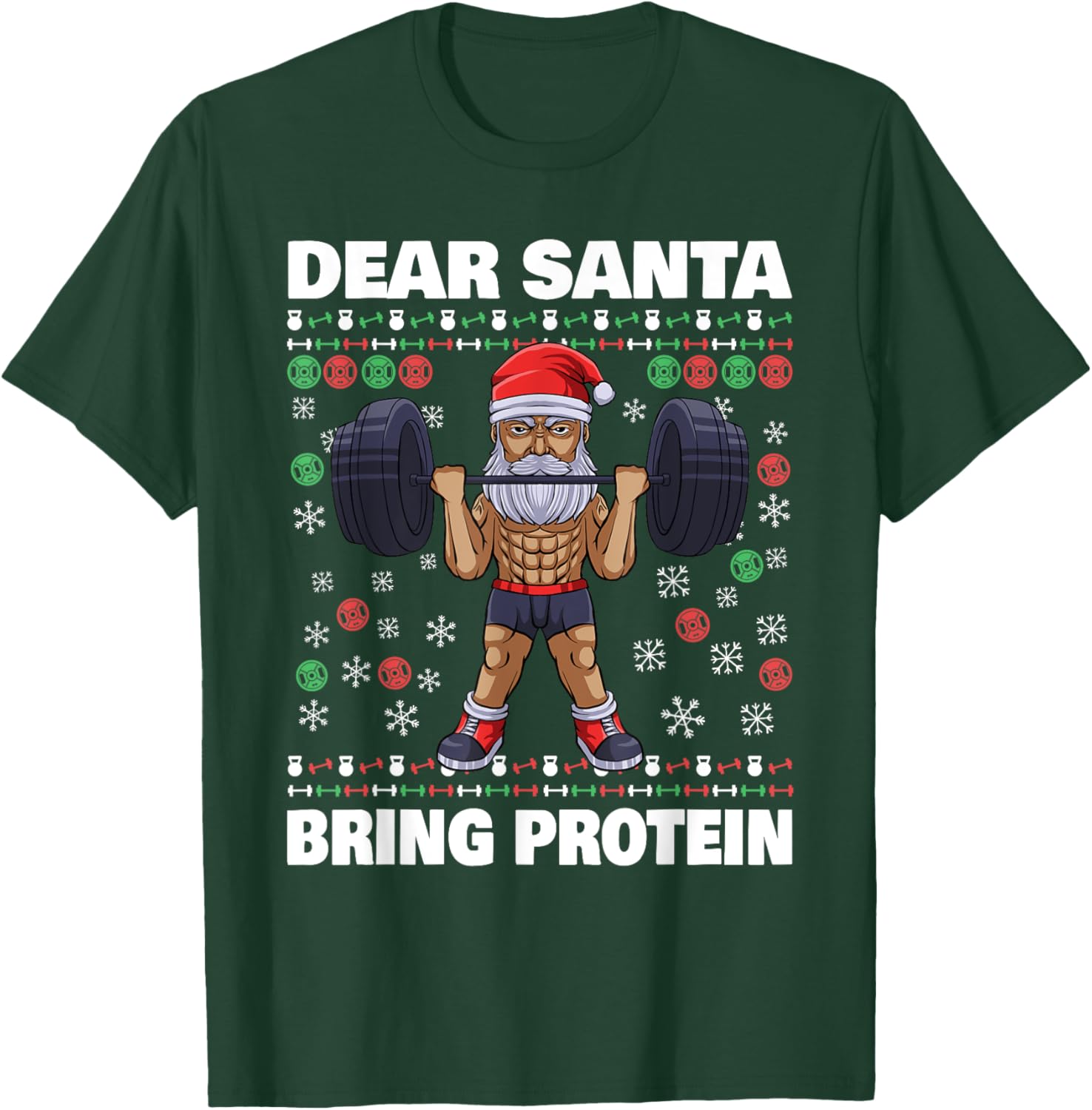 Santa Bring Protein Workout Liftmas Gym Ugly Christmas T-Shirt - T-Shirt | Forest