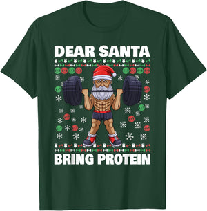 Santa Bring Protein Workout Liftmas Gym Ugly Christmas T-Shirt - T-Shirt | Forest