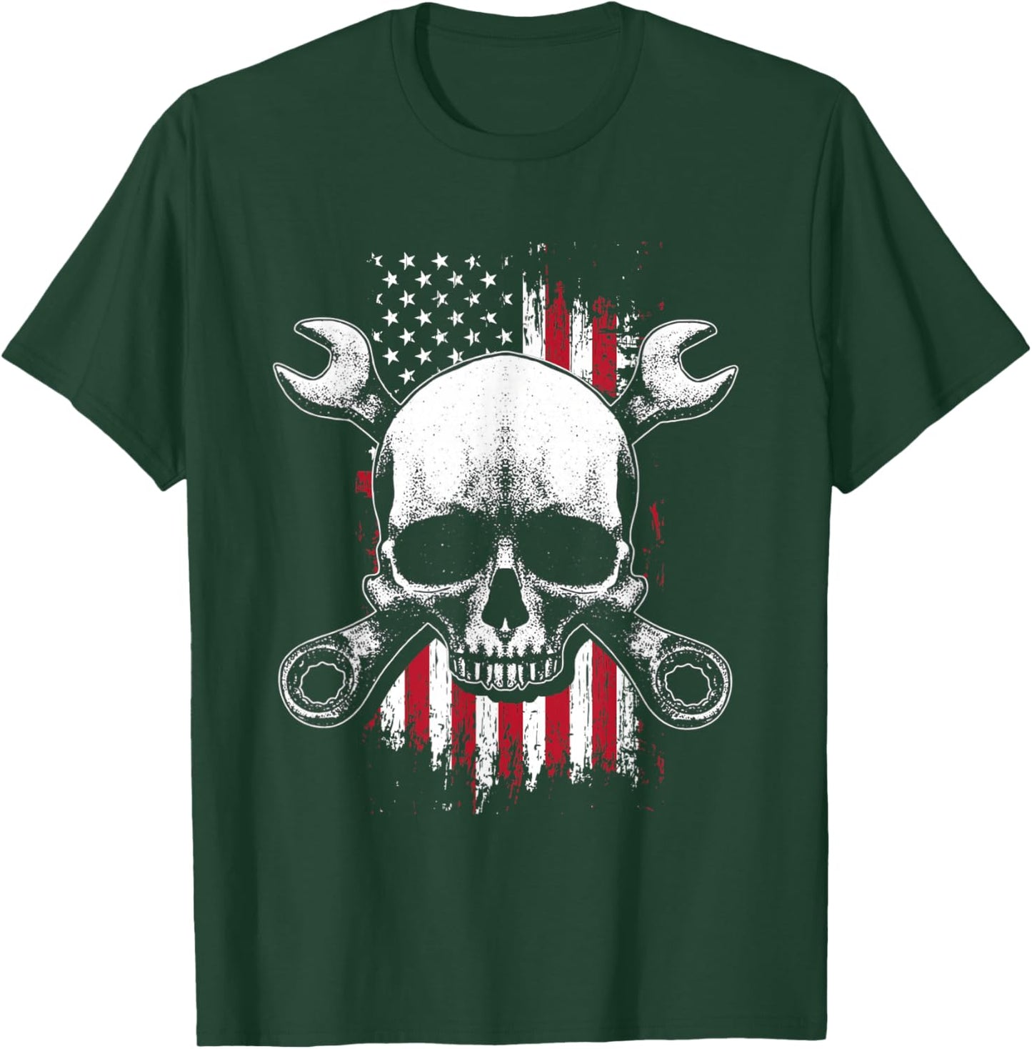 US American Flag | Wrench Tools | Garage Skeleton Mechanic T-Shirt - T-Shirt | Forest
