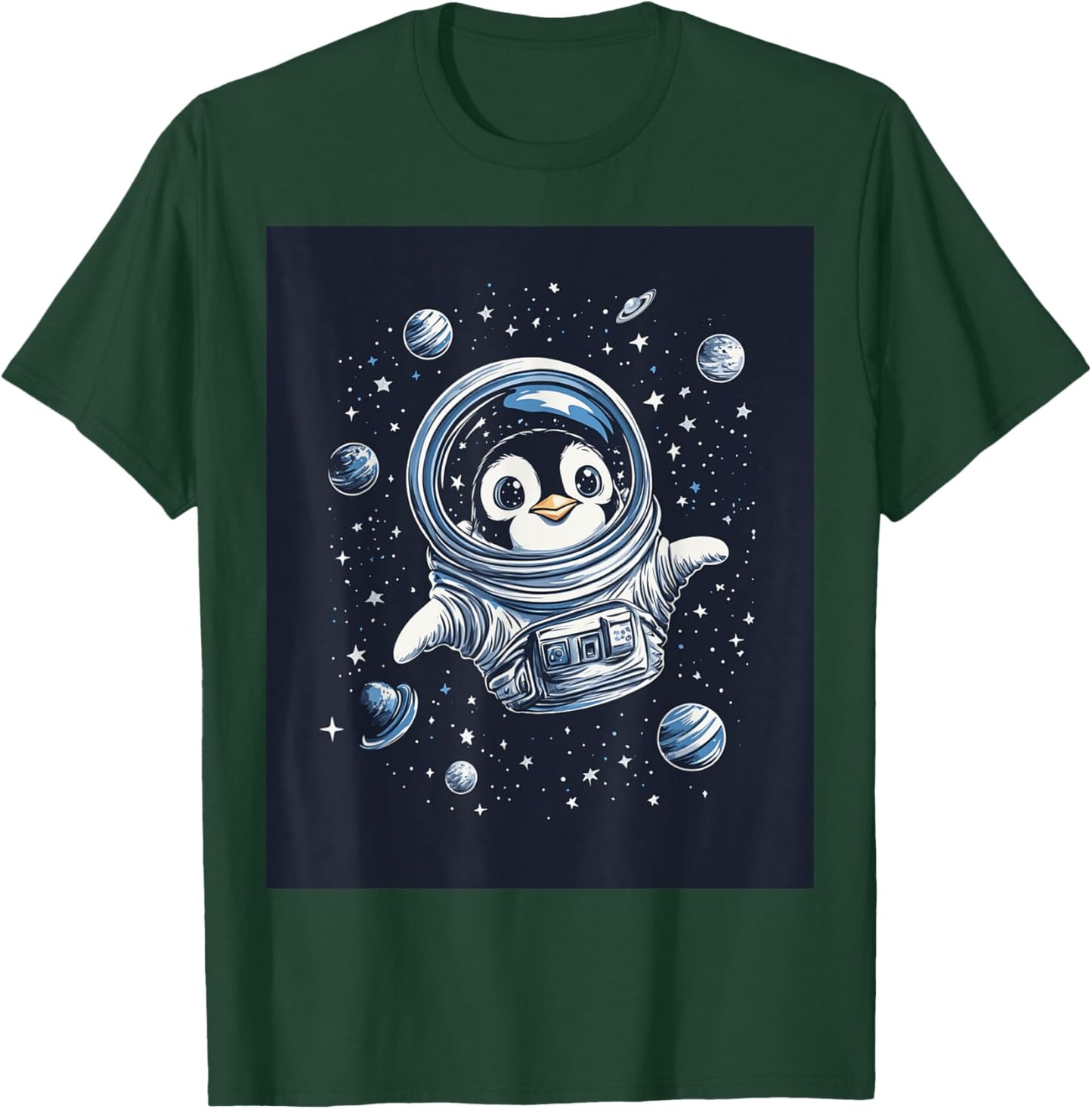 Cute Penguin in Space Floating Among Stars Apparel T-Shirt - T-Shirt | Forest