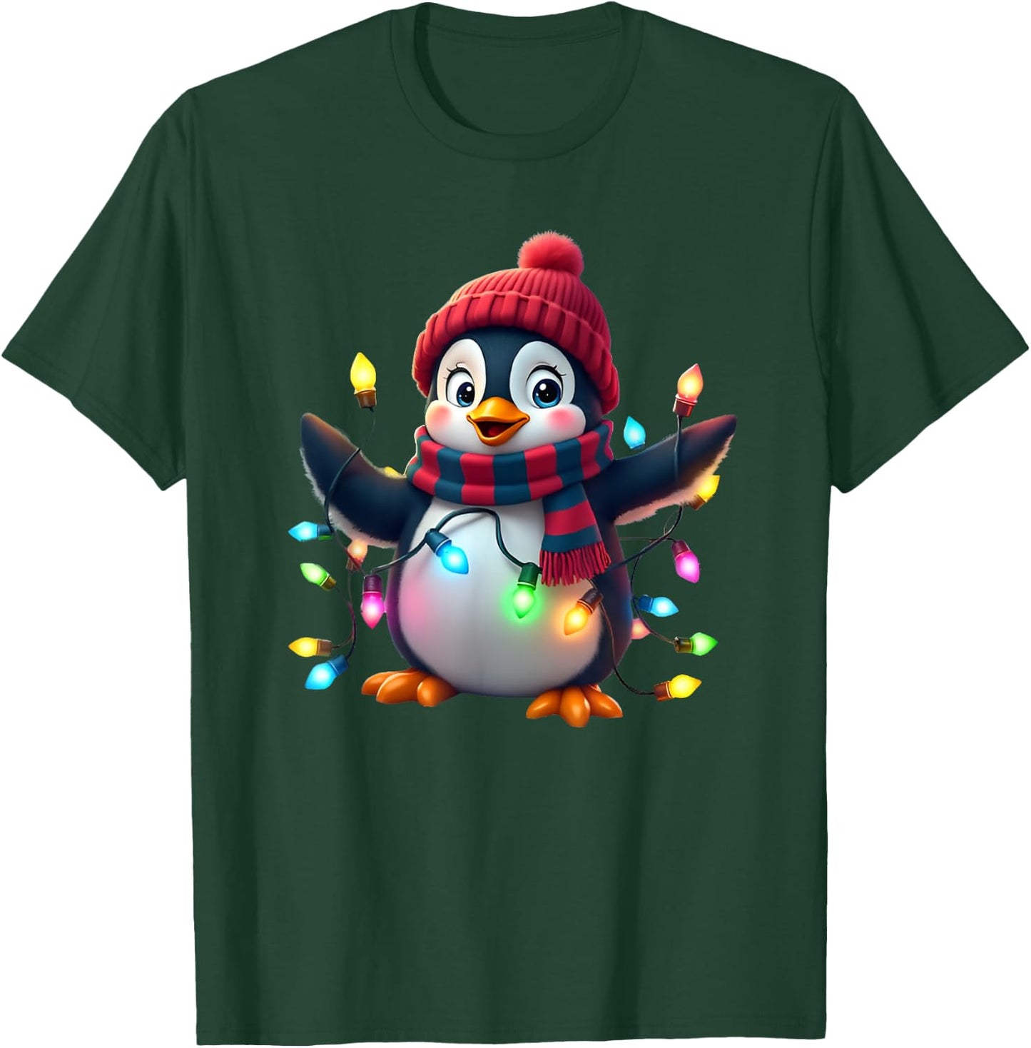 Christmas Lights Penguin Wearing Xmas Hat Penguin Lovers T-Shirt - T-Shirt | Forest
