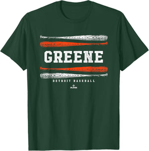Vintage Baseball Bat Gameday Riley Greene Detroit MLBPA T-Shirt - T-Shirt | Forest