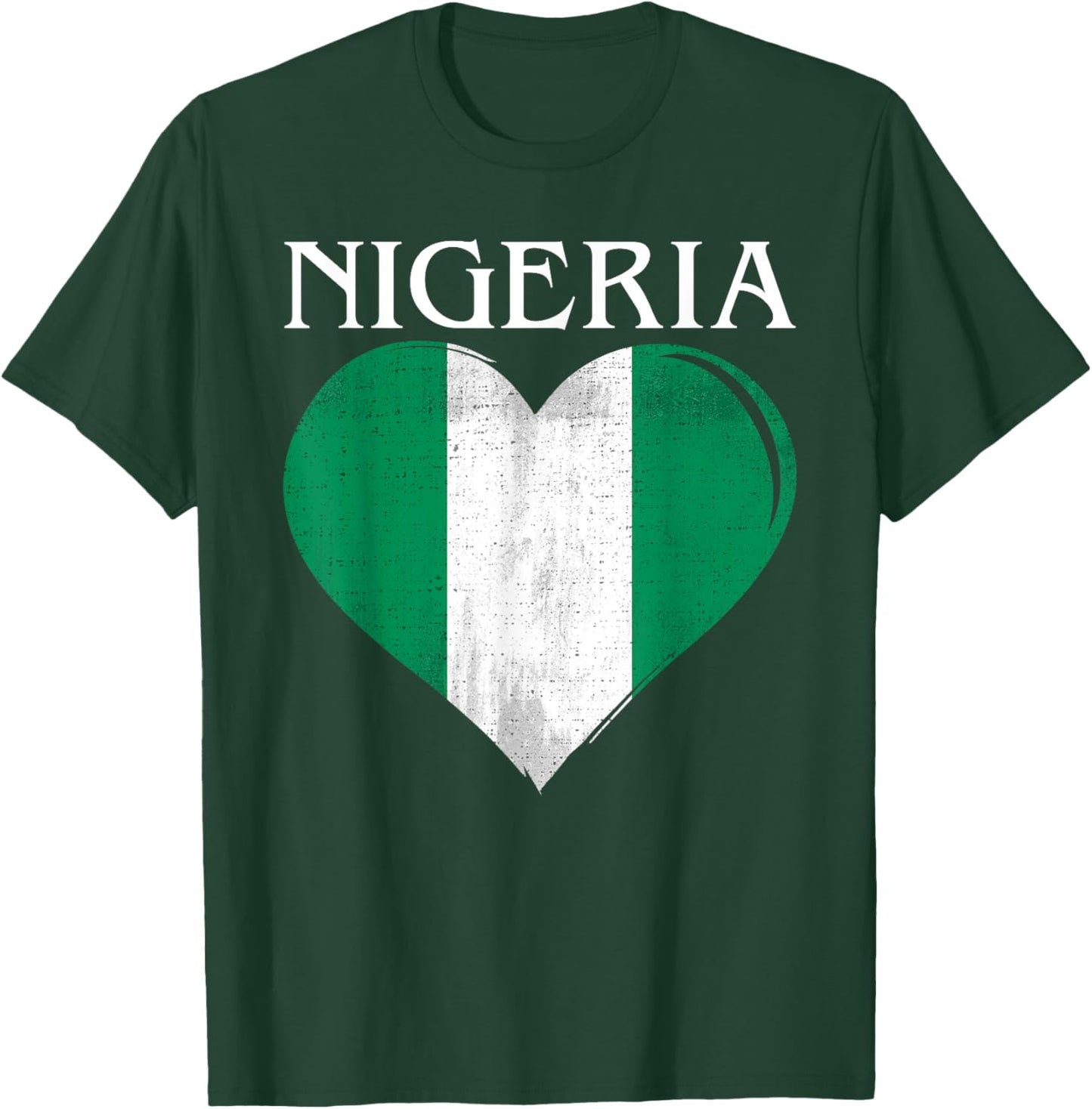 Vintage Nigeria Flag Heart For Nigerian T-Shirt - T-Shirt | Forest