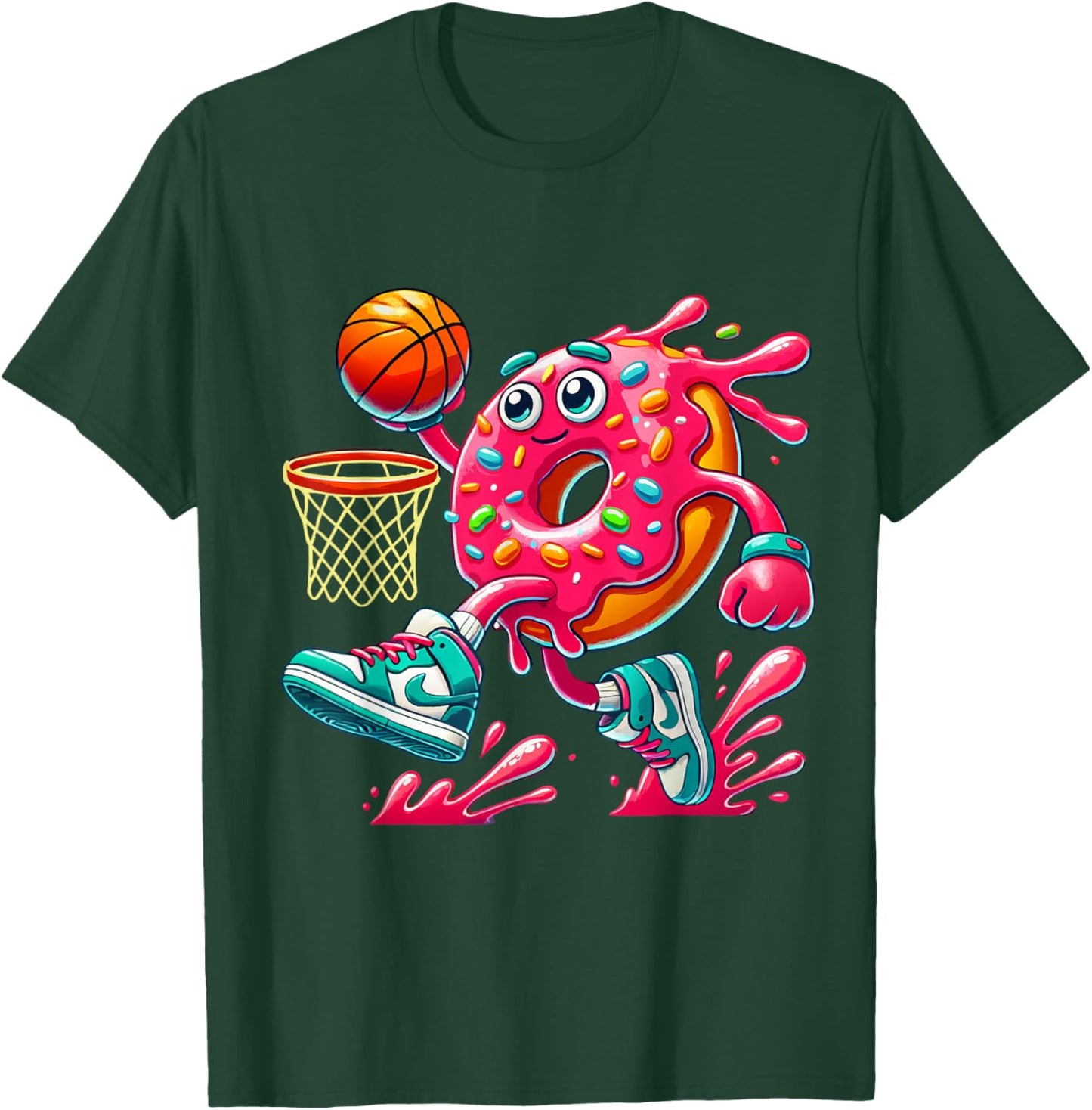 Funny Donut Basketball Food with Fun Cartoon Style T-Shirt - T-Shirt | Forest