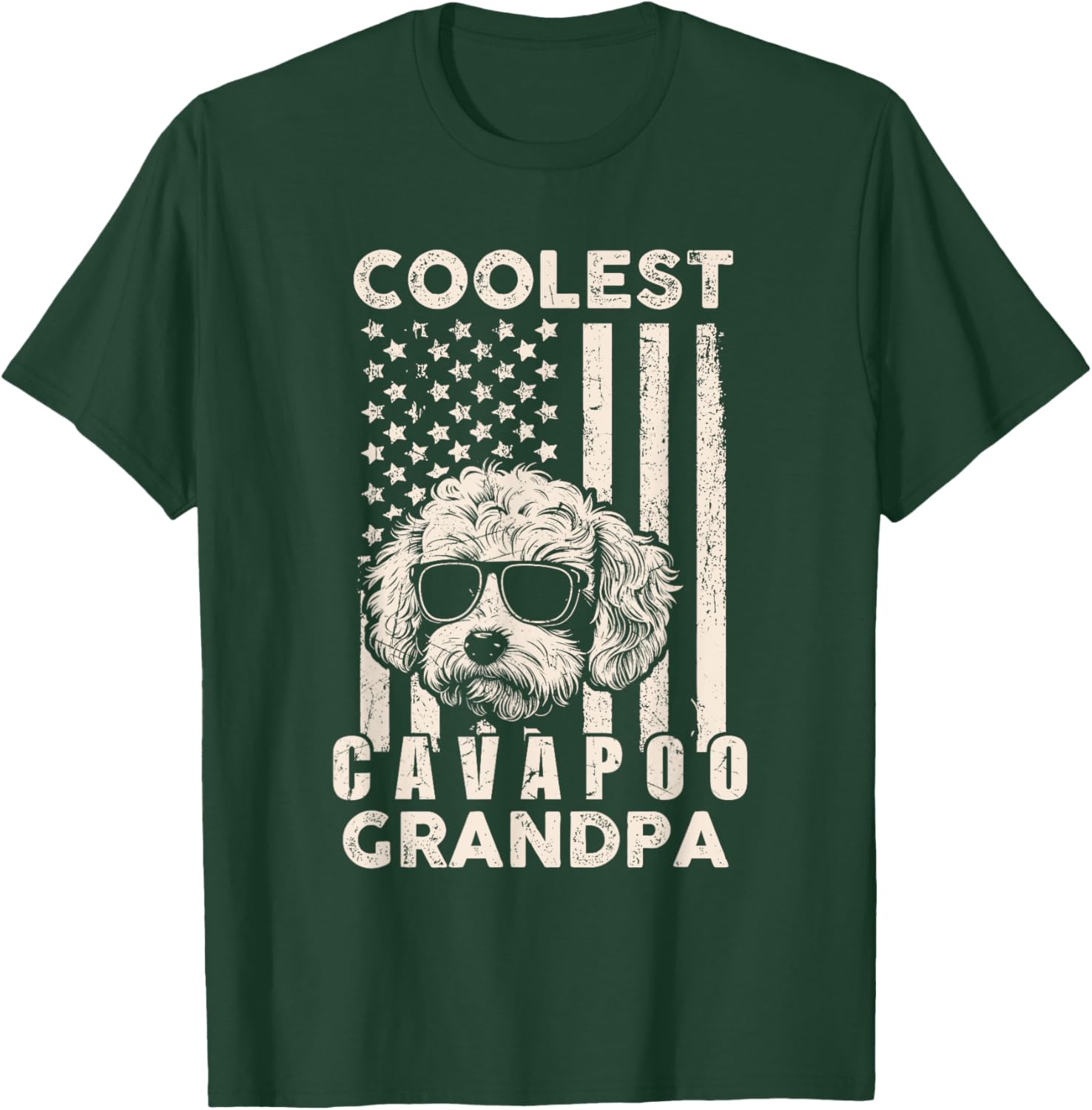 Coolest Cavapoo Grandpa Vintage American Flag Funny Dog Xmas T-Shirt - T-Shirt | Forest
