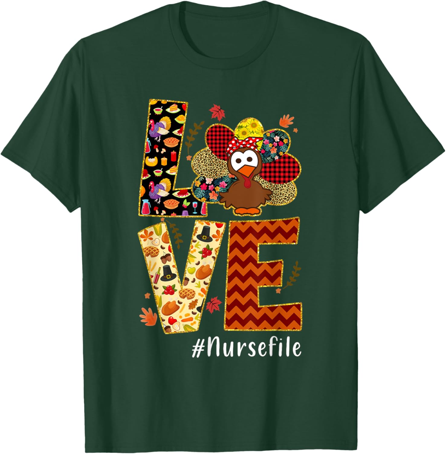 Love Turkey Nurse Thanksgiving - Love Nurse Life - -Adults & Kids - Nurses, Families, Supporters - Black - Small - Short Sleeve T-Shirt - T-Shirt | Forest
