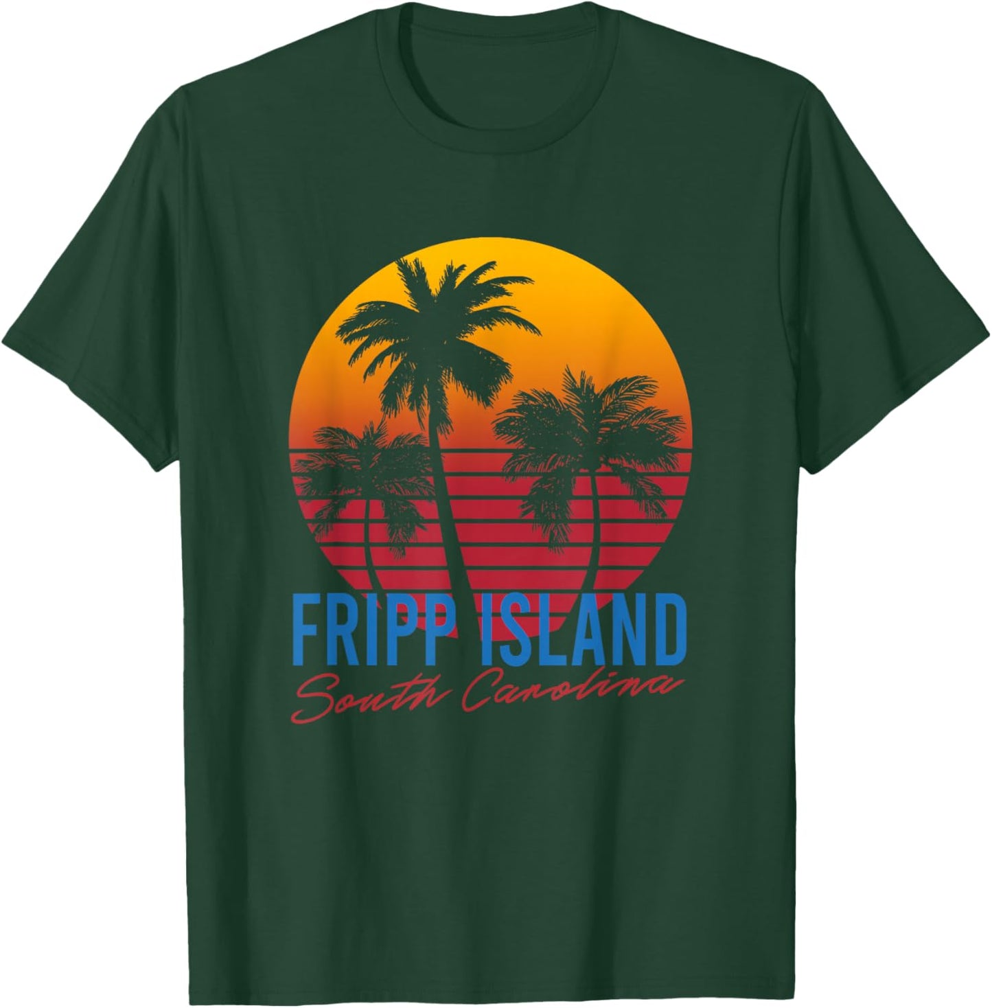 Vintage Fripp Island South Carolina Palm Trees Sunset Retro T-Shirt - T-Shirt | Forest