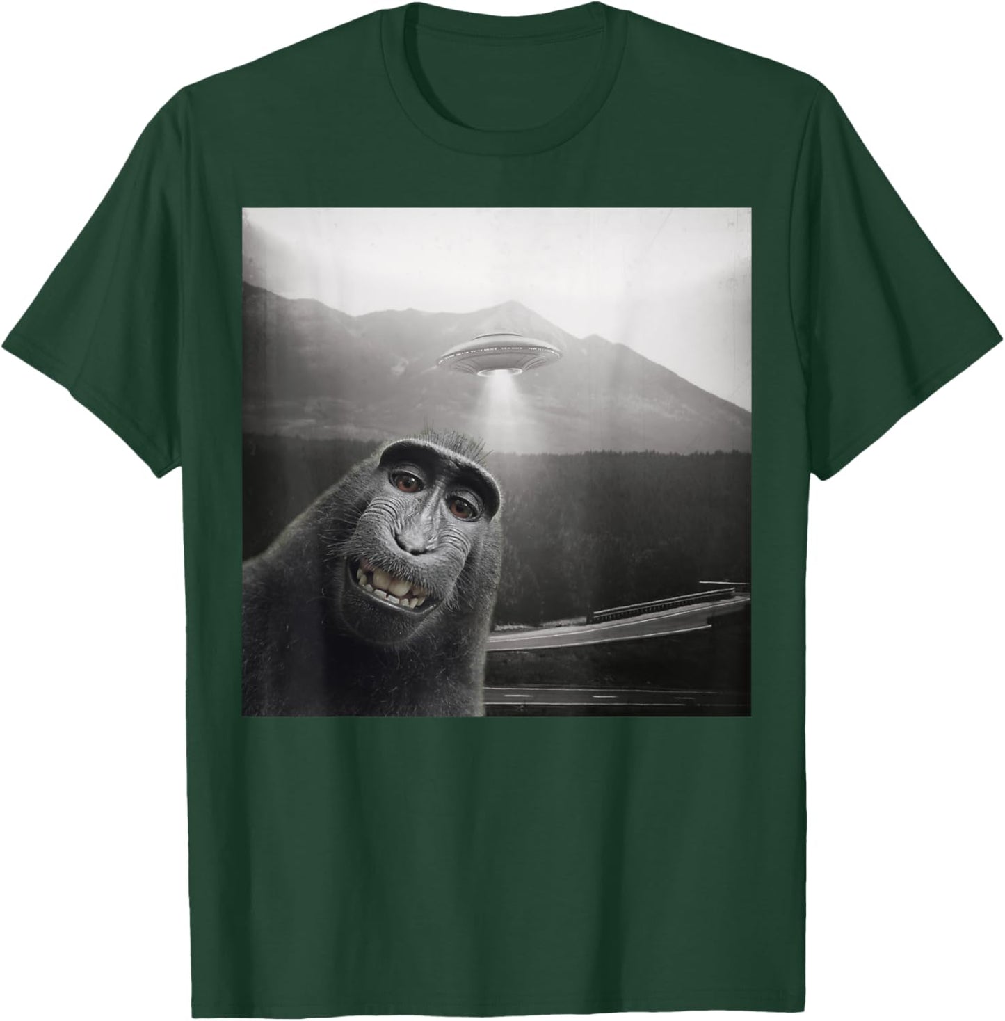 Funny Macaque Monkey Selfie Lovers Alien UFO Selfie T-Shirt - T-Shirt | Forest