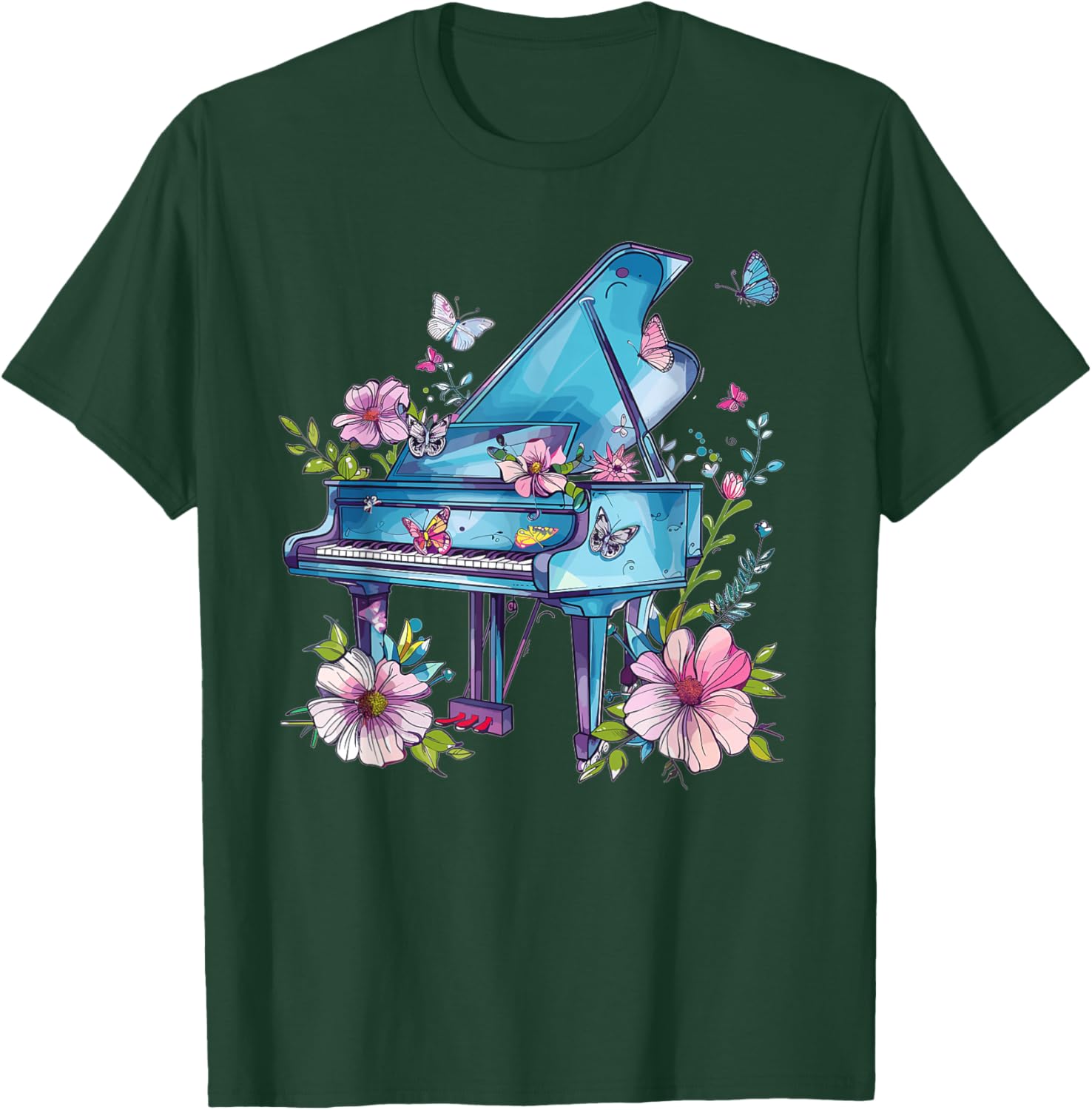 Colorful Piano With Flowers I Music Piano T-Shirt - T-Shirt | Forest