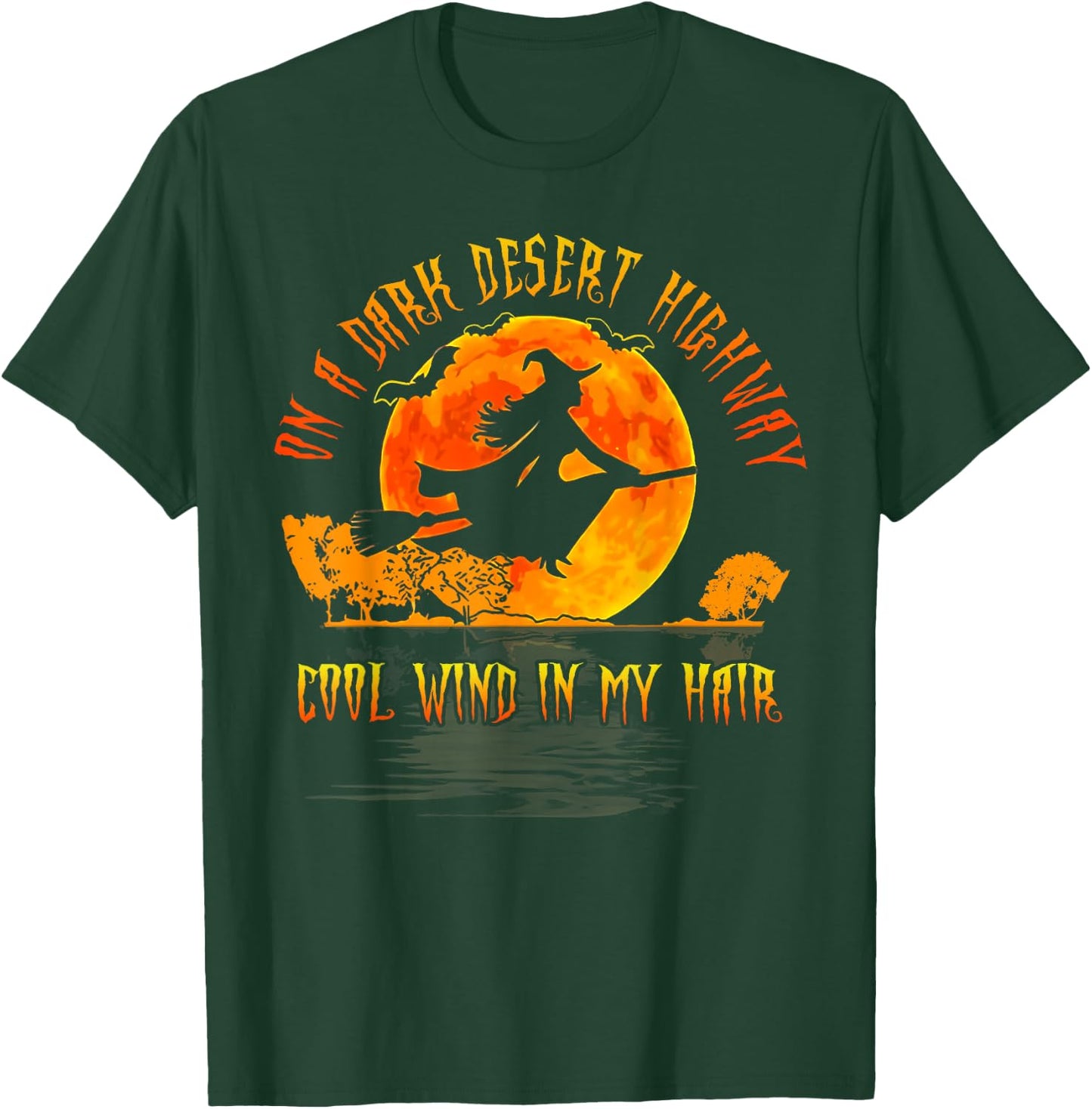 On The Dark Desert Highway Witch Riding Broom Night Hippies T-Shirt - T-Shirt | Forest