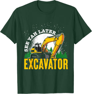 Funny Construction Worker Driver Men Boys Kids Excavator T-Shirt - T-Shirt | Forest