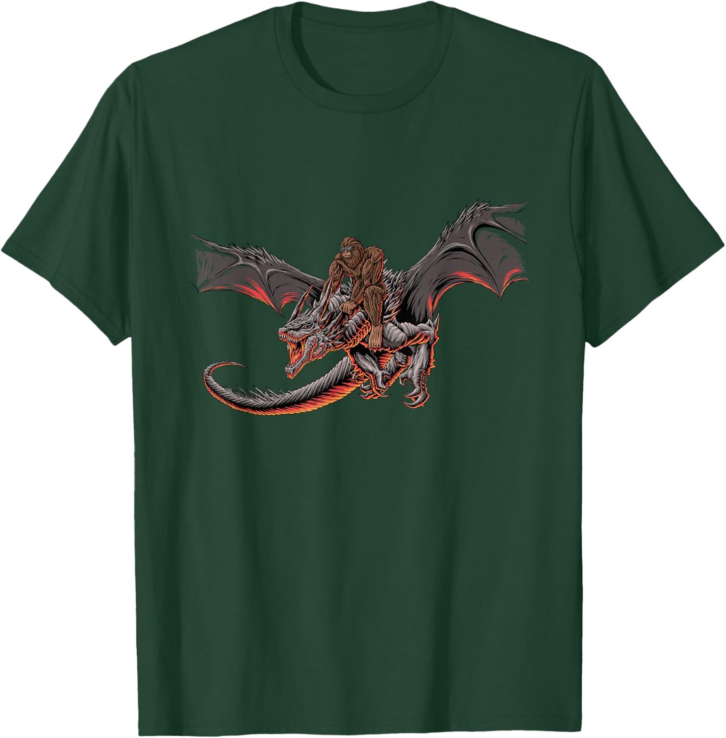 Bigfoot Riding A Dragon Looking at Dinosaurs - Sasquatch T-Shirt - T-Shirt | Forest