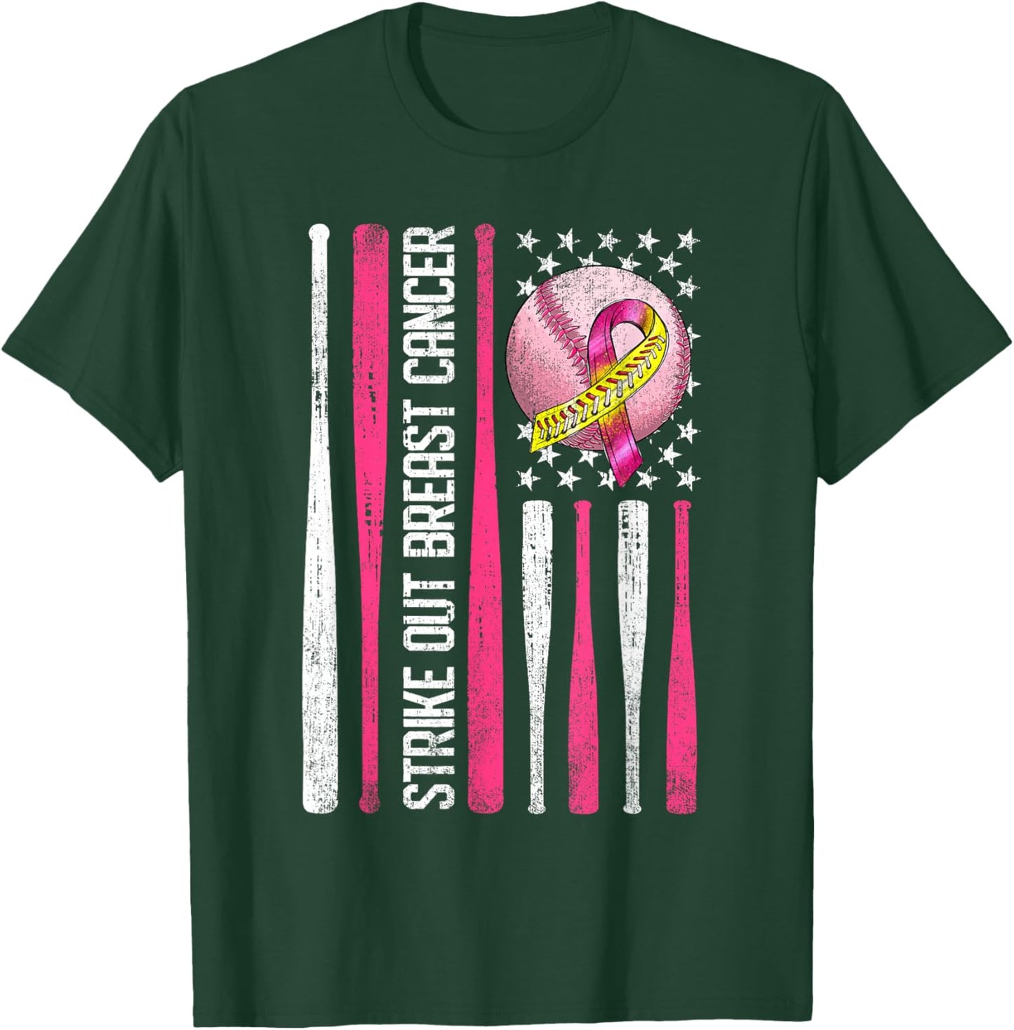 Strike Out Breast Cancer Softball Fight Awareness Men T-Shirt - T-Shirt | Forest