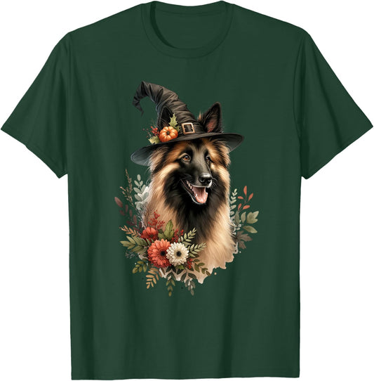 Belgian Tervuren Dog Halloween Watercolor Artwork T-Shirt - T-Shirt | Forest