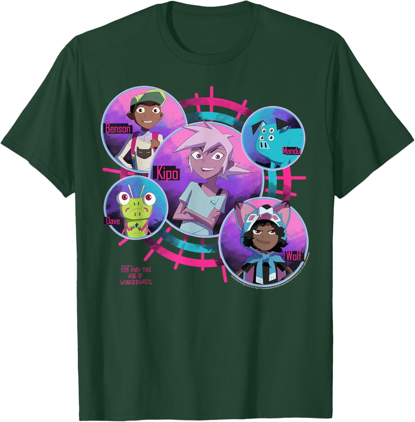 Kipo And The Age Of Wonderbeasts Group Shot Circles T-Shirt - T-Shirt | Forest