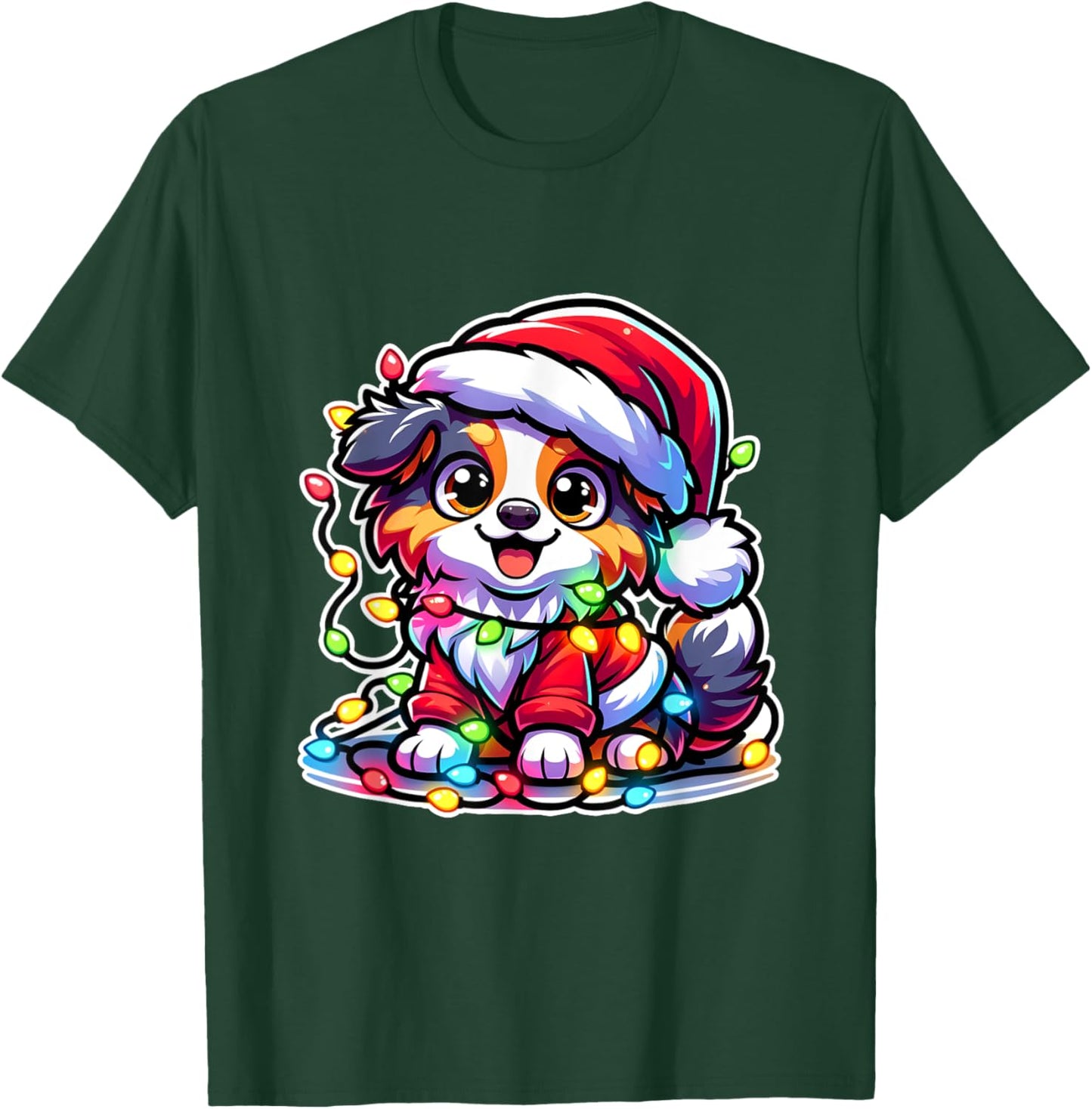Merry Christmas Xmas Australian Shepherd Santa Dog With T-Shirt - T-Shirt | Forest